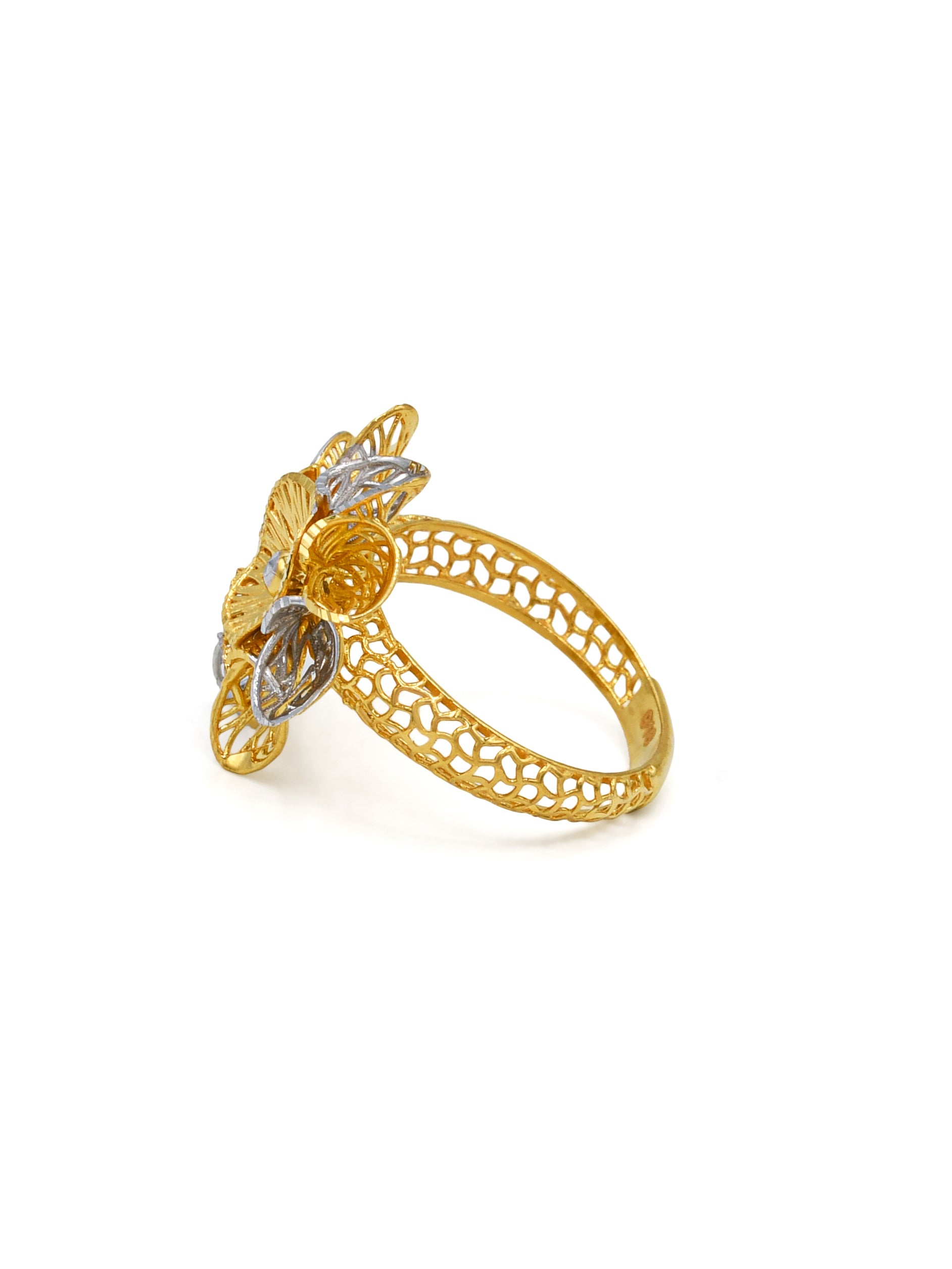 22ct Gold Two Tone Flower Ladies Ring