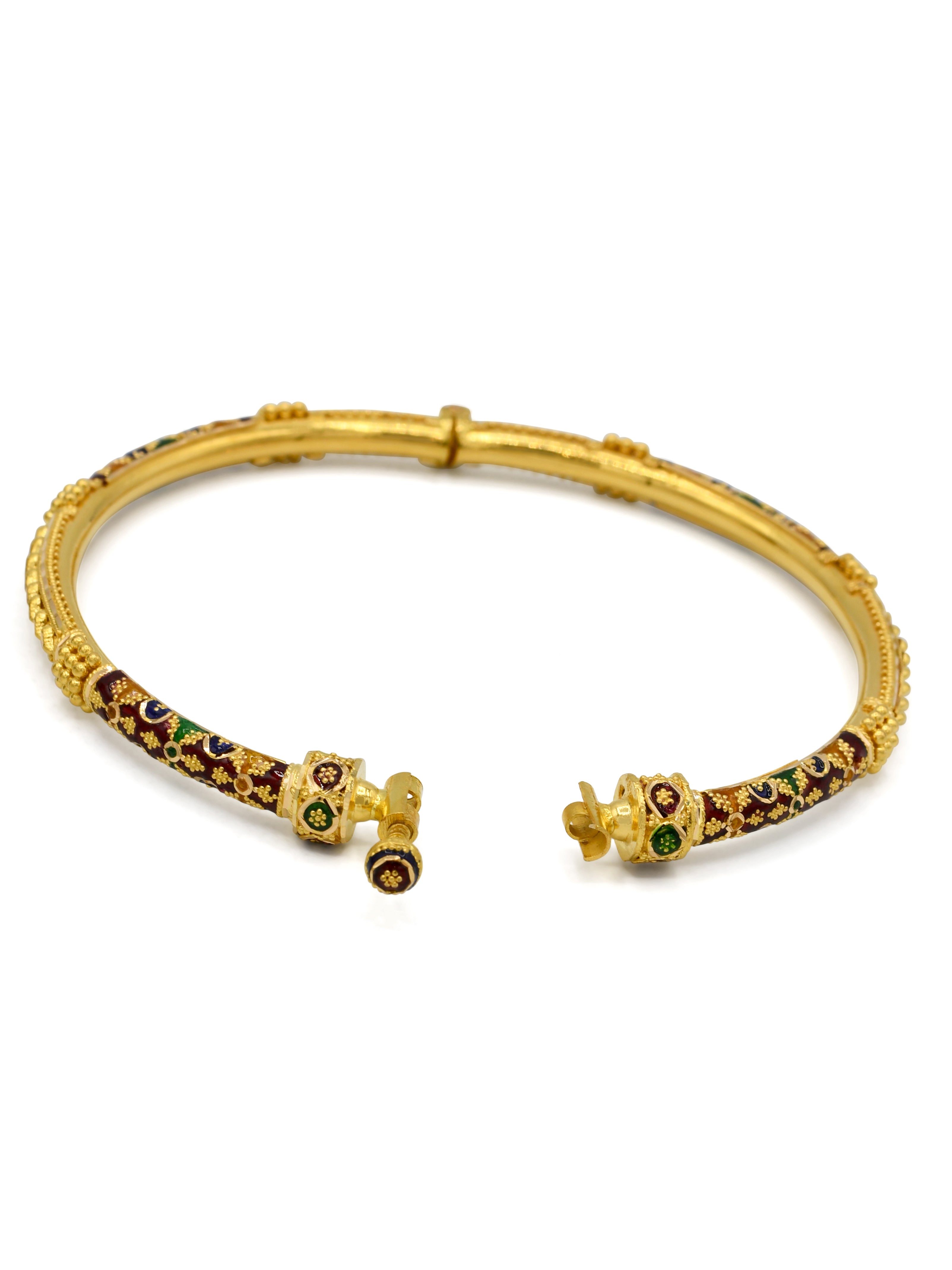 22ct Gold Minakari 2 Piece Screw Bangle - Roop Darshan