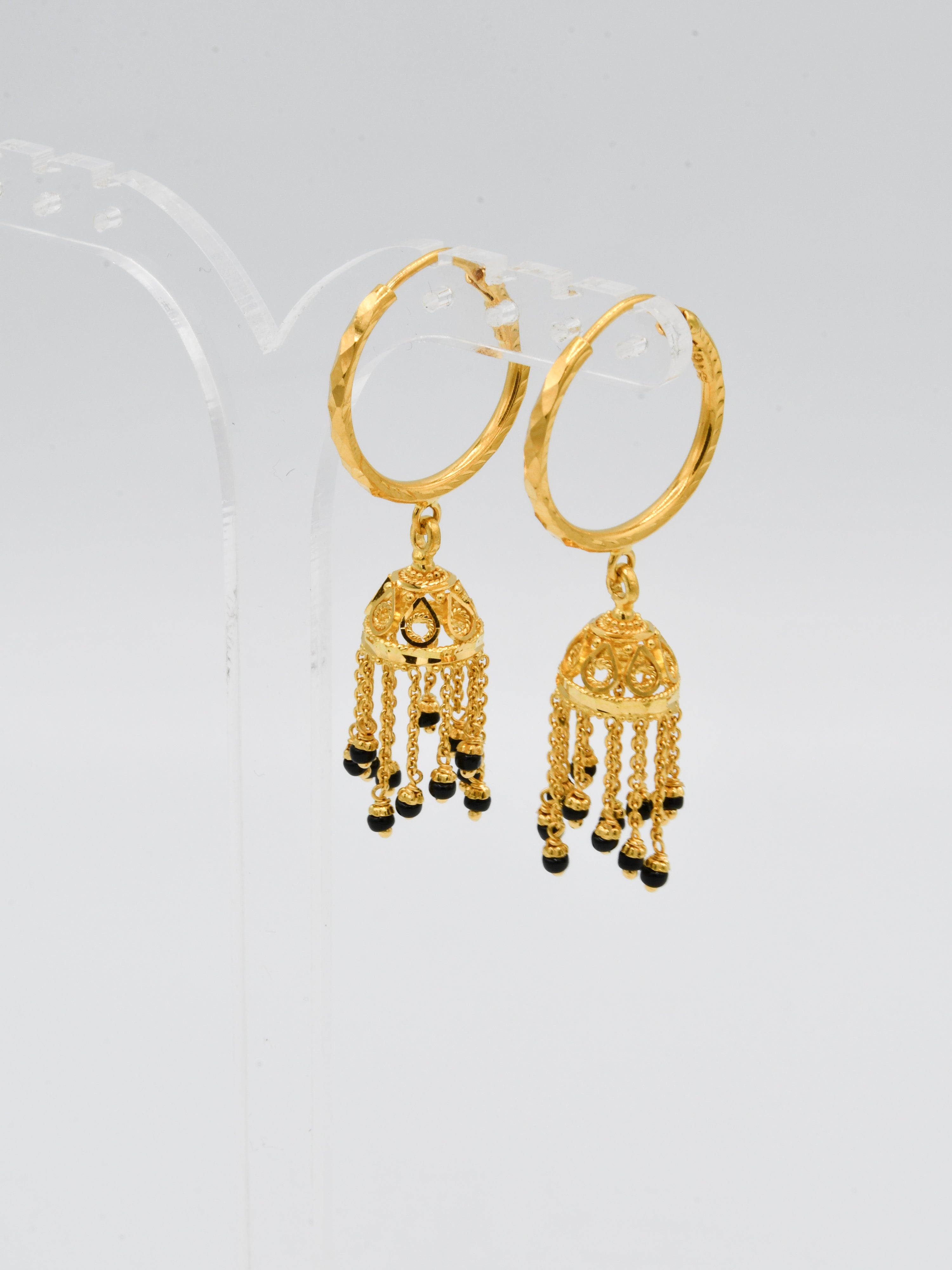 22ct Gold Black Beads Jhumki Bali - Roop Darshan