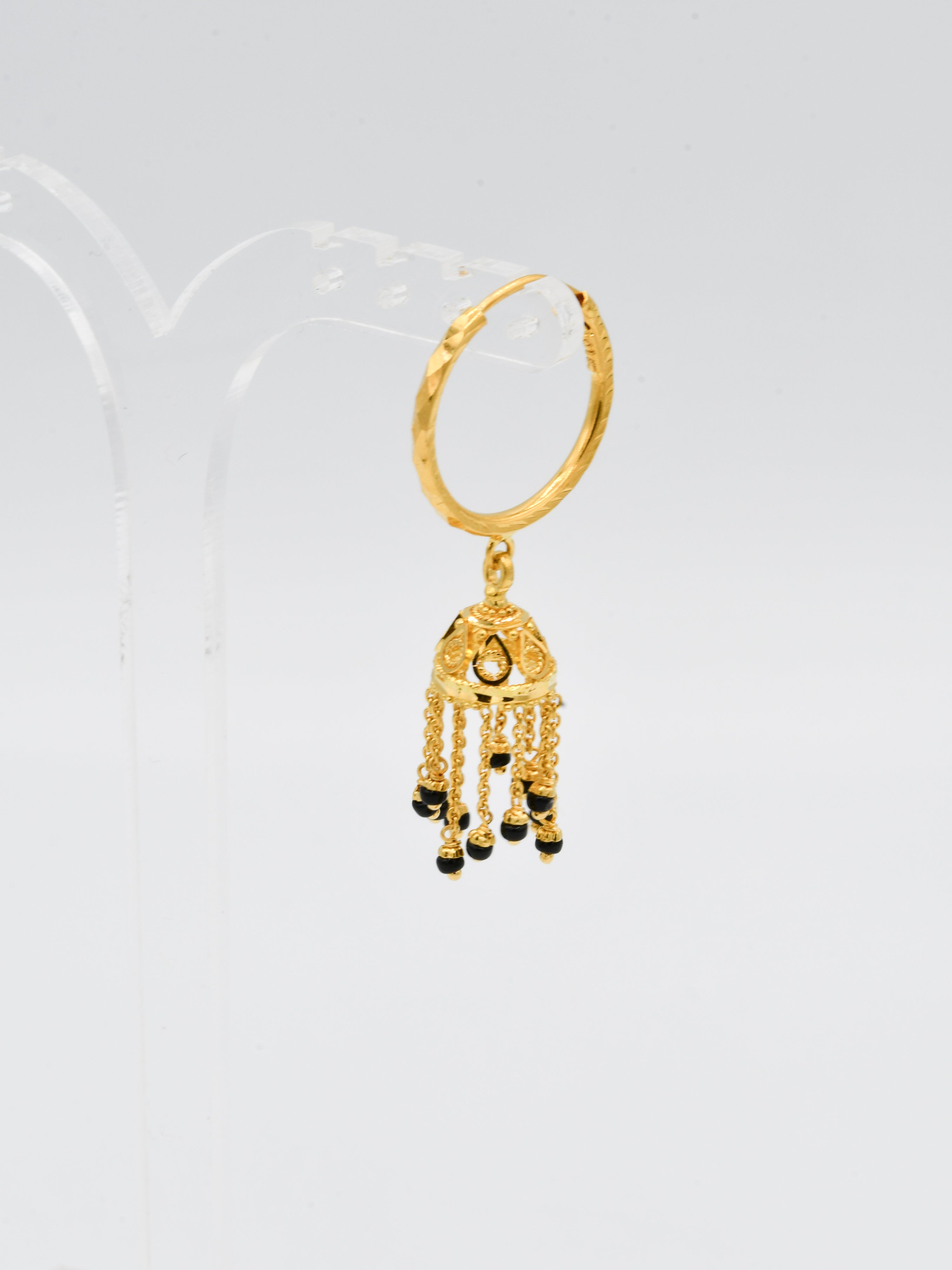 22ct Gold Black Beads Jhumki Bali - Roop Darshan
