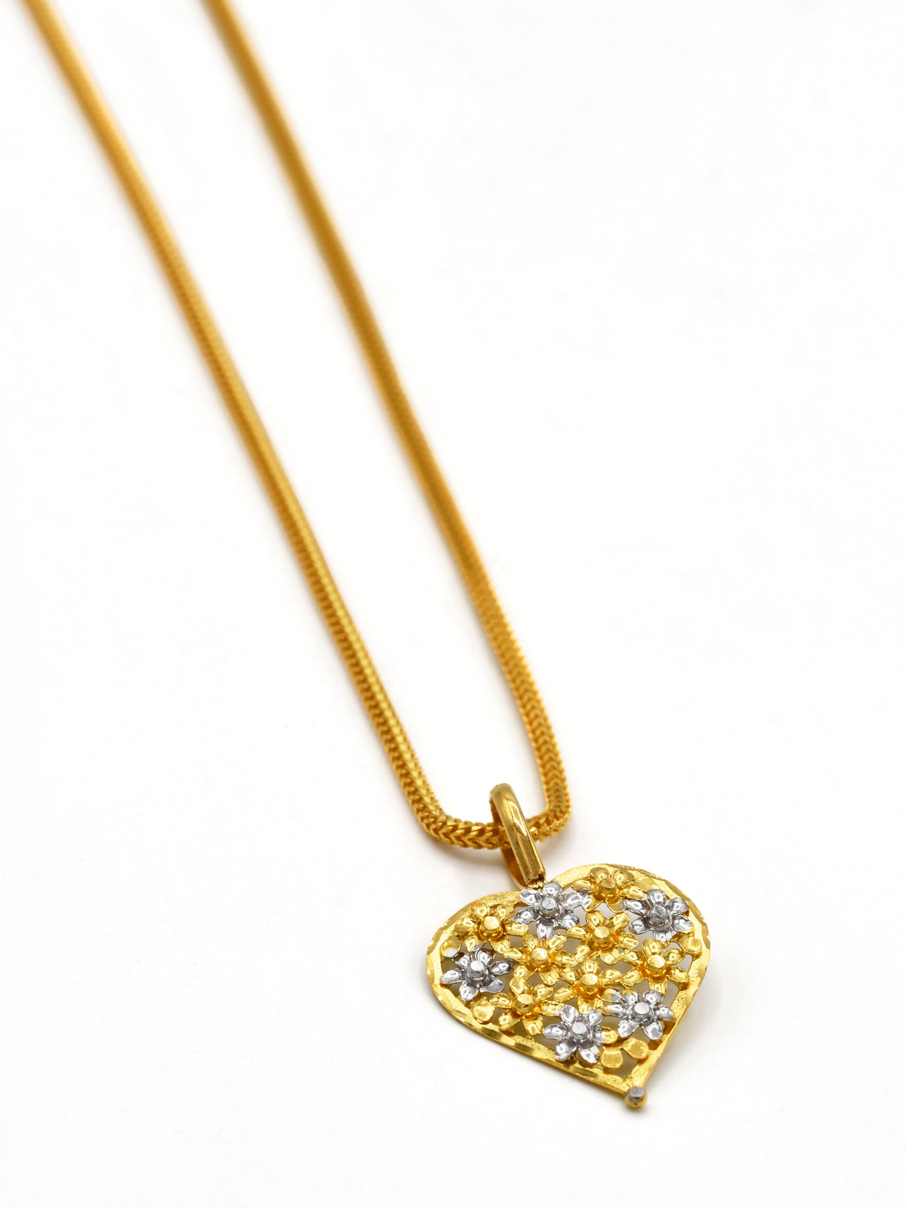 22ct Gold Two Tone Heart Pendant Set - Roop Darshan