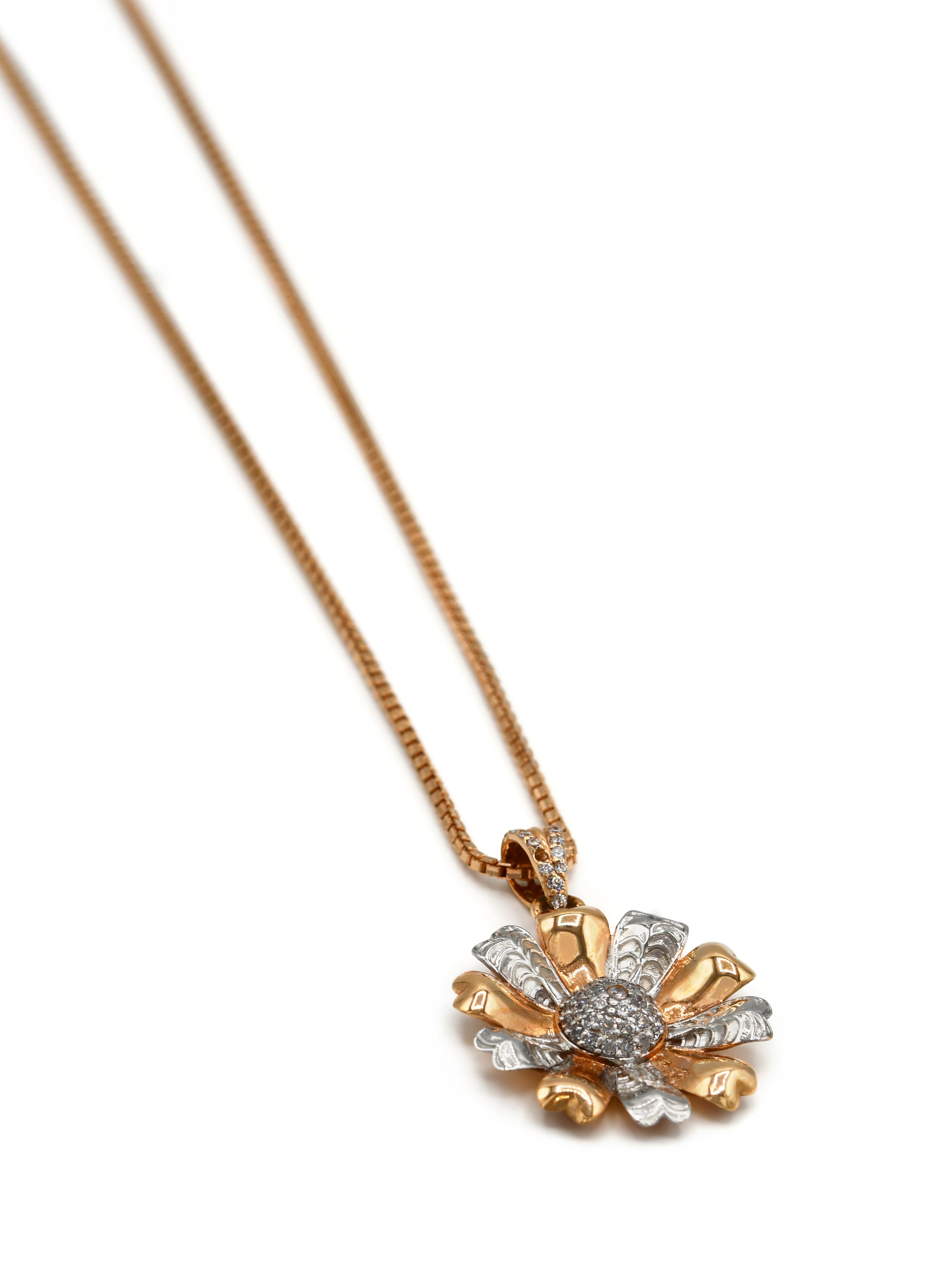 18ct Rose Gold Two Tone CZ Flower Pendant Earrings Set - Roop Darshan