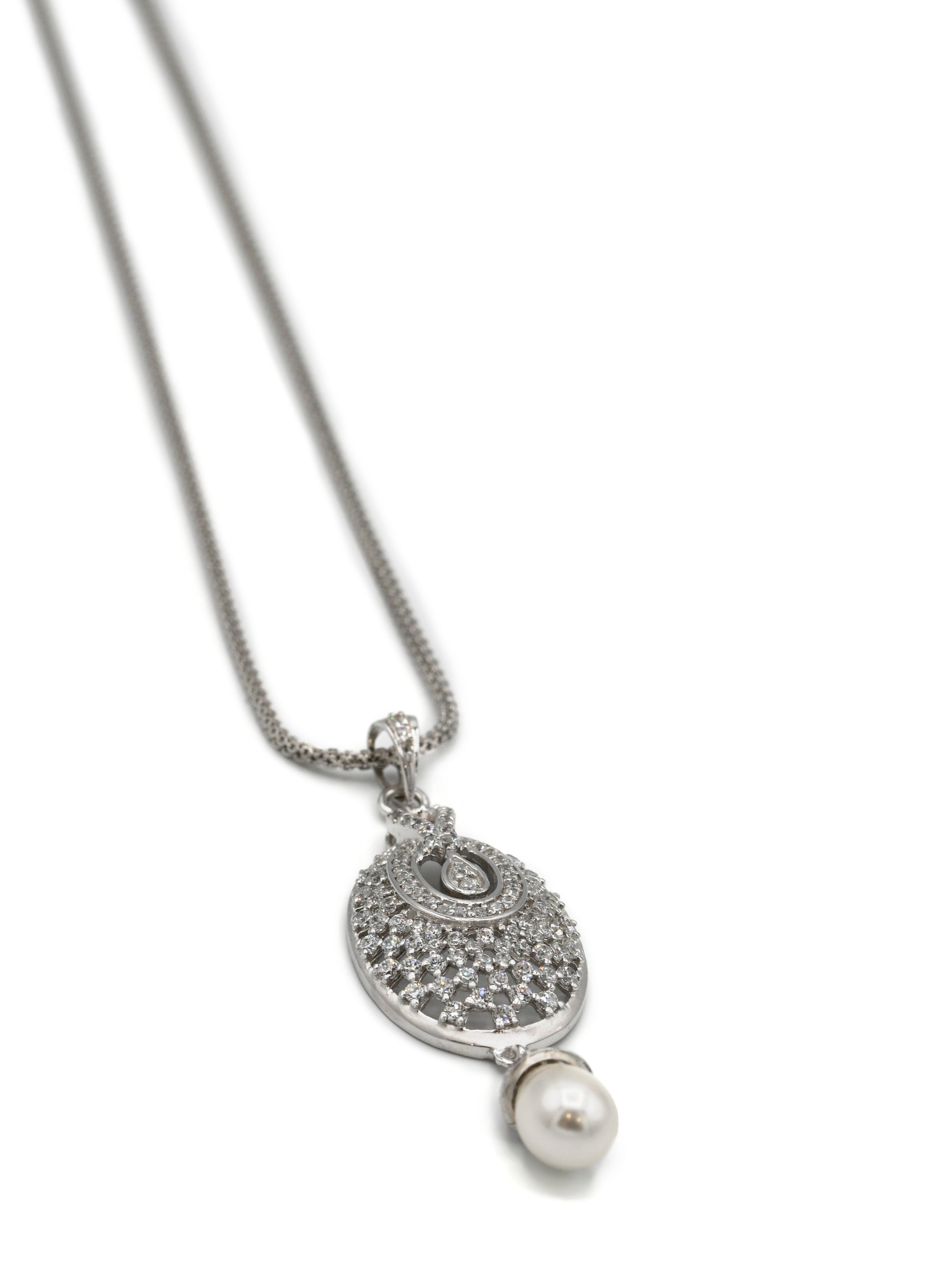 18ct Gold Rhodium CZ Pearl Pendant Earrings Set