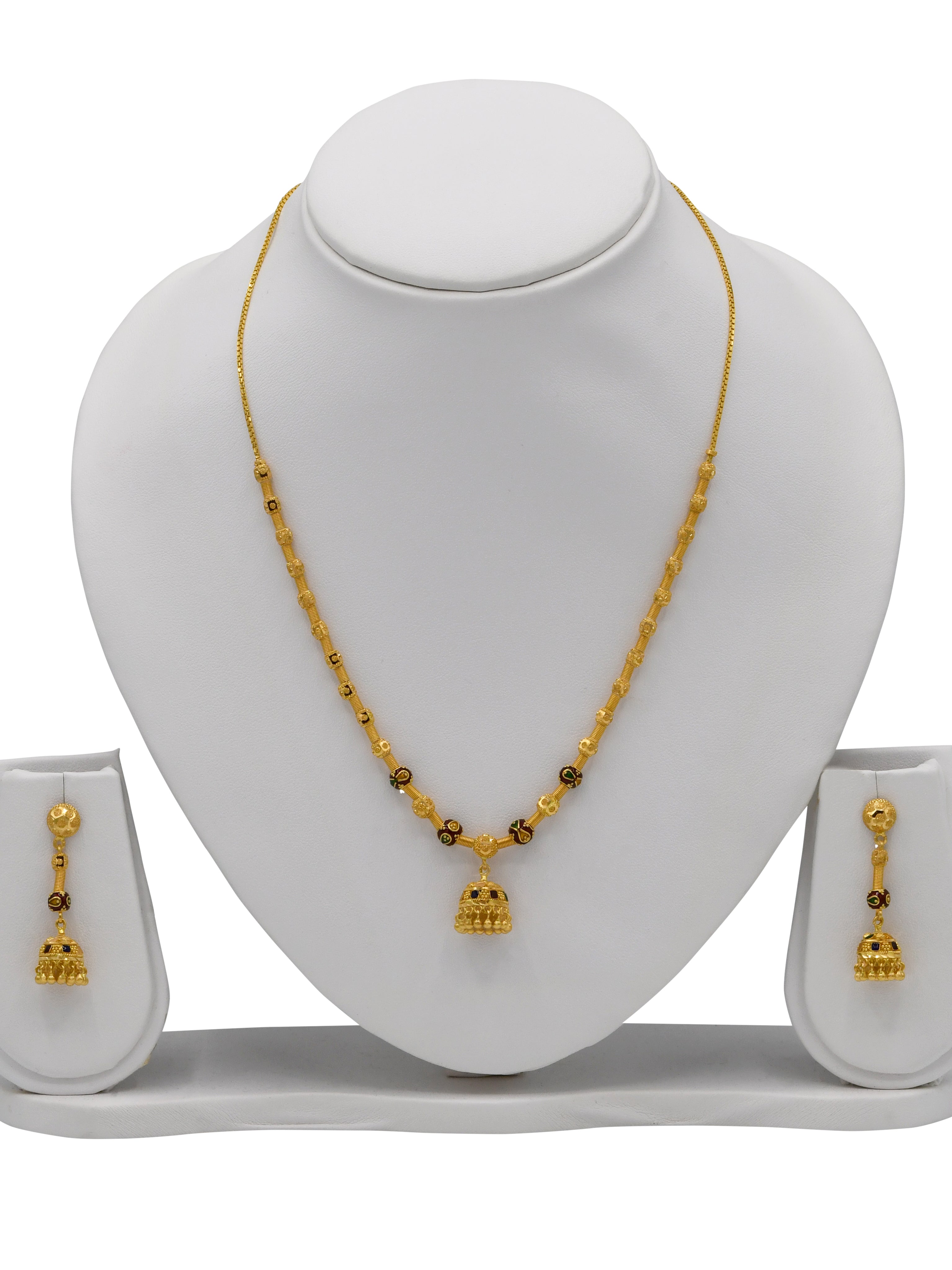 22ct Gold Minakari Jhumki Necklace Set