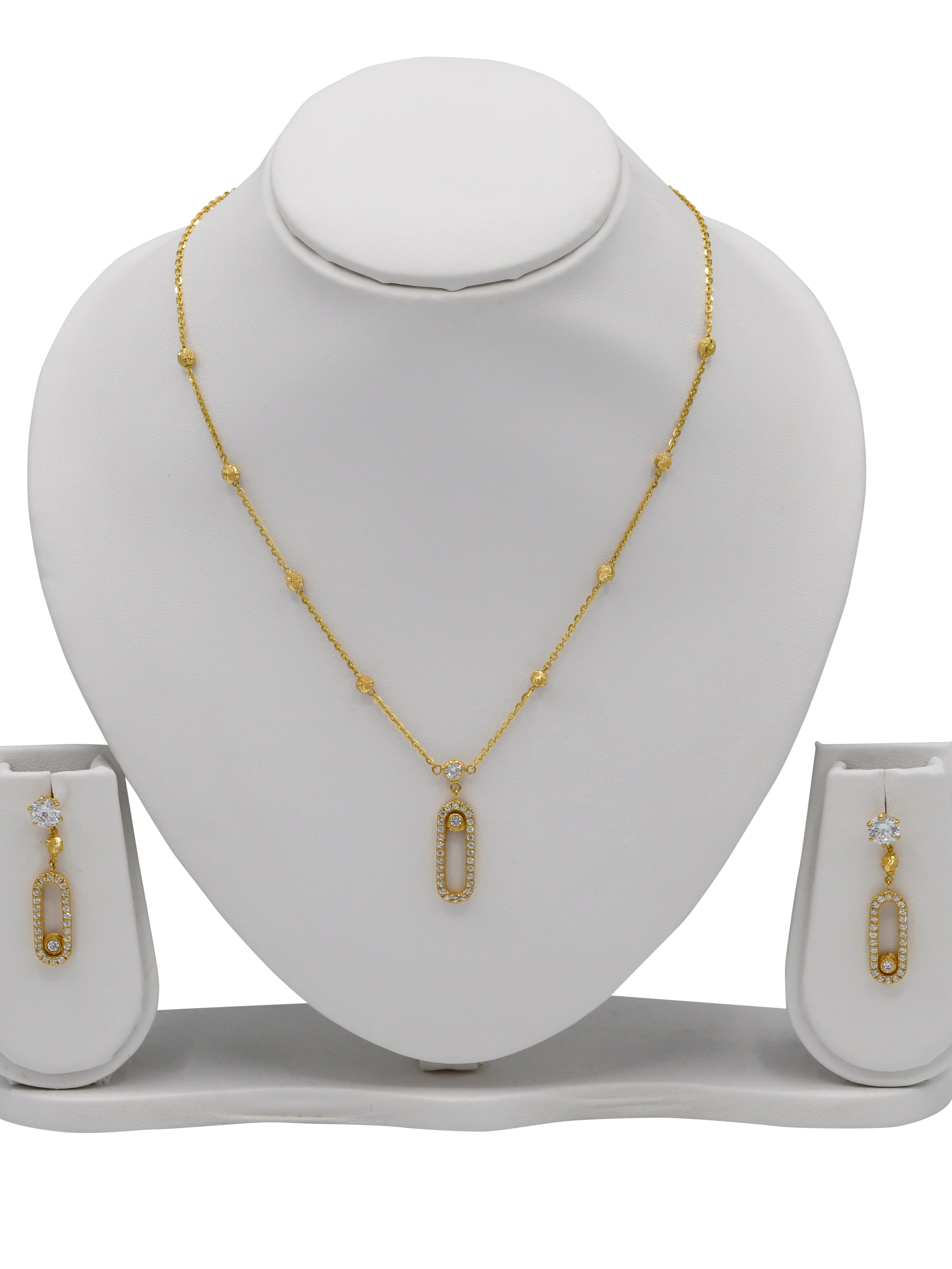 22ct Gold CZ Necklace Set - Roop Darshan