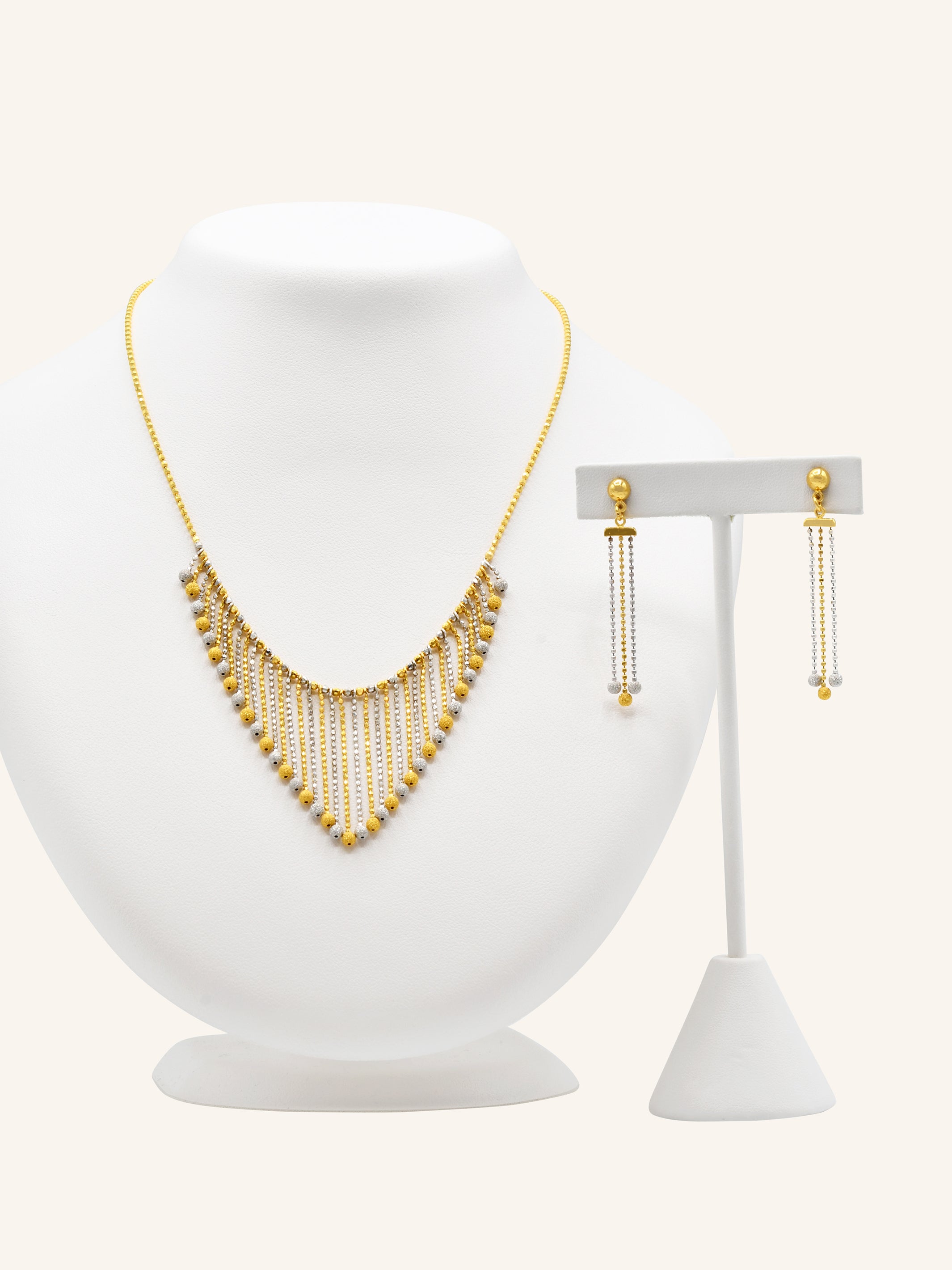22ct Gold Two Tone Ball Necklace Set - Roop Darshan