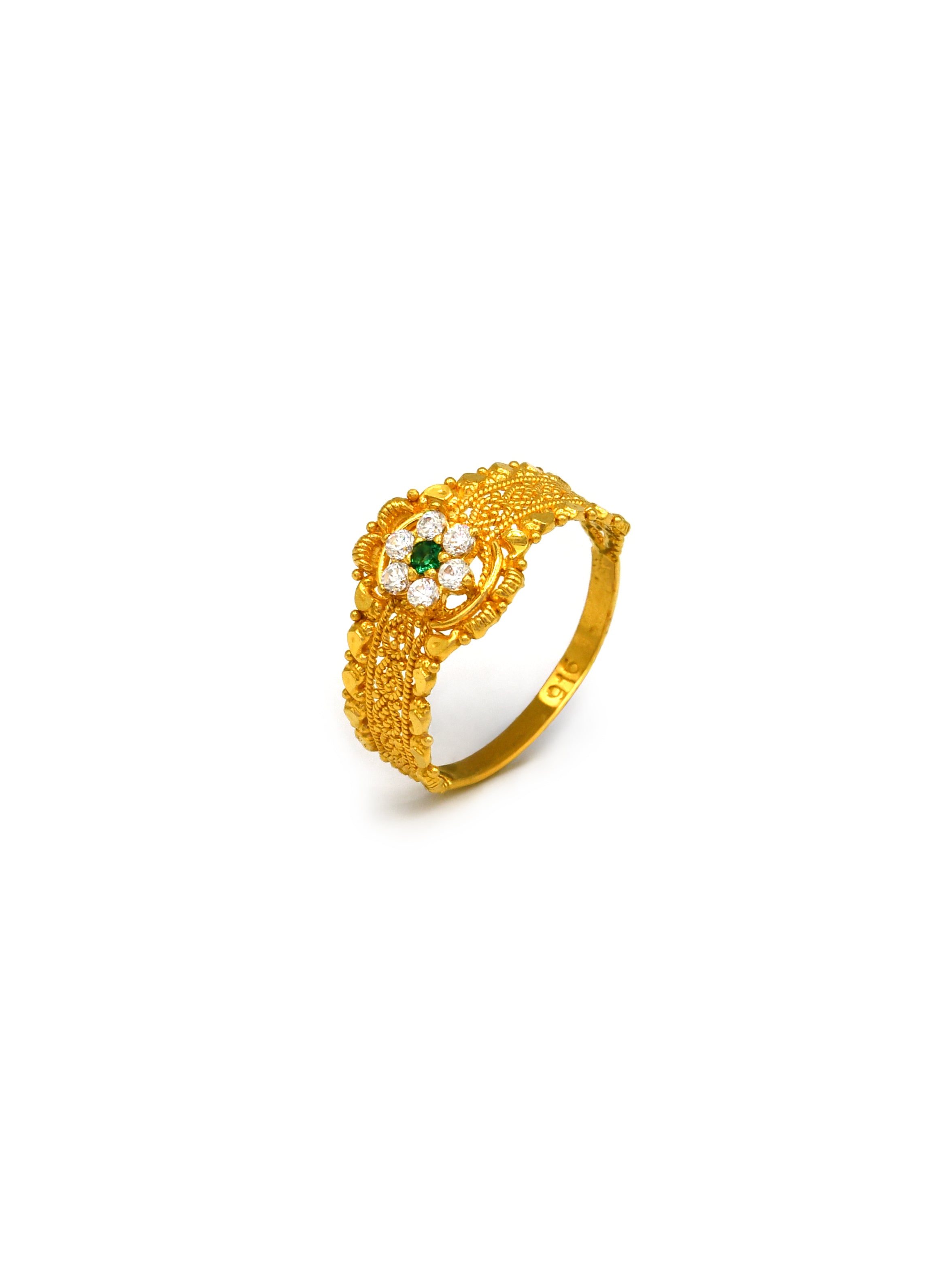 22ct Gold Green CZ Ladies Ring