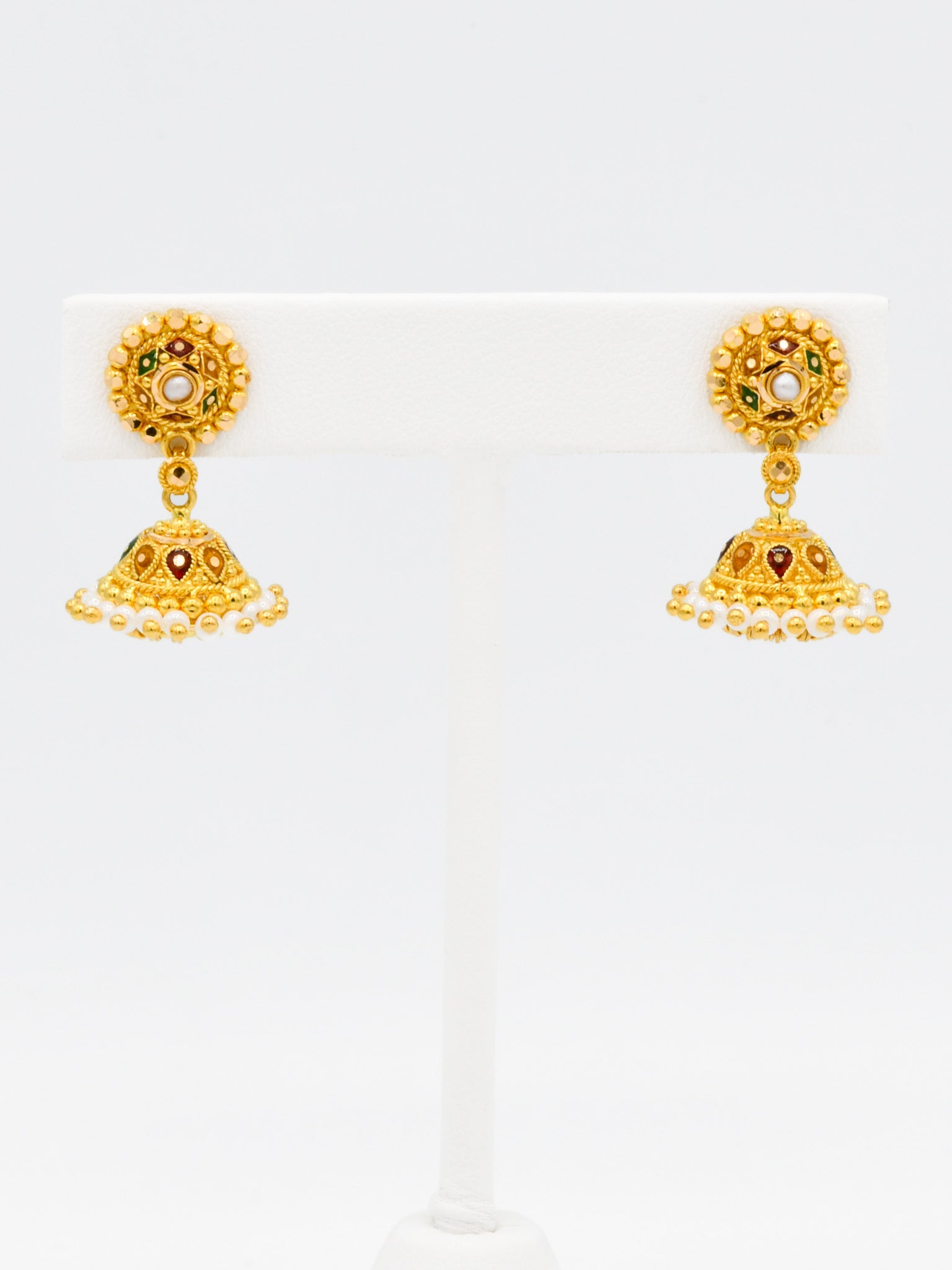 22ct Gold Pearl Minakari Jhumki Earrings - Roop Darshan