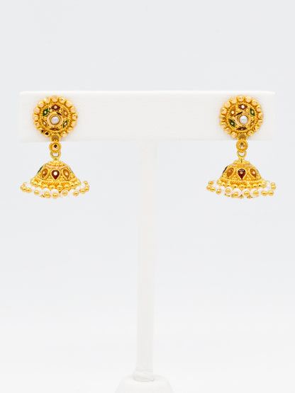 22ct Gold Pearl Minakari Jhumki Earrings - Roop Darshan