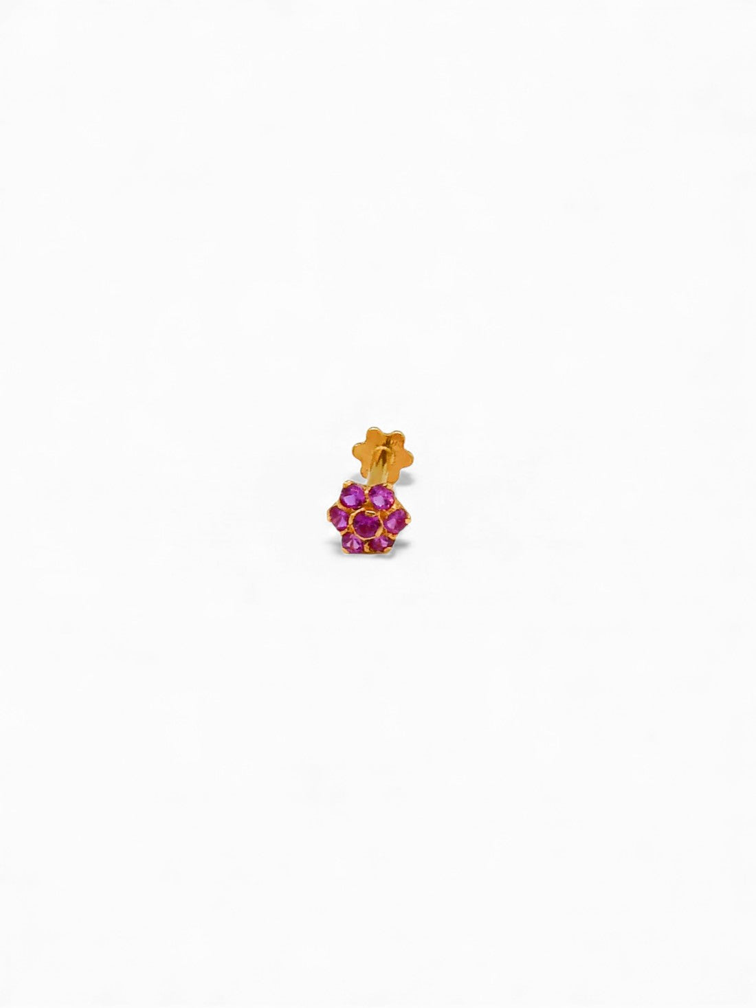22ct Gold Pink CZ Nose Pin - Roop Darshan