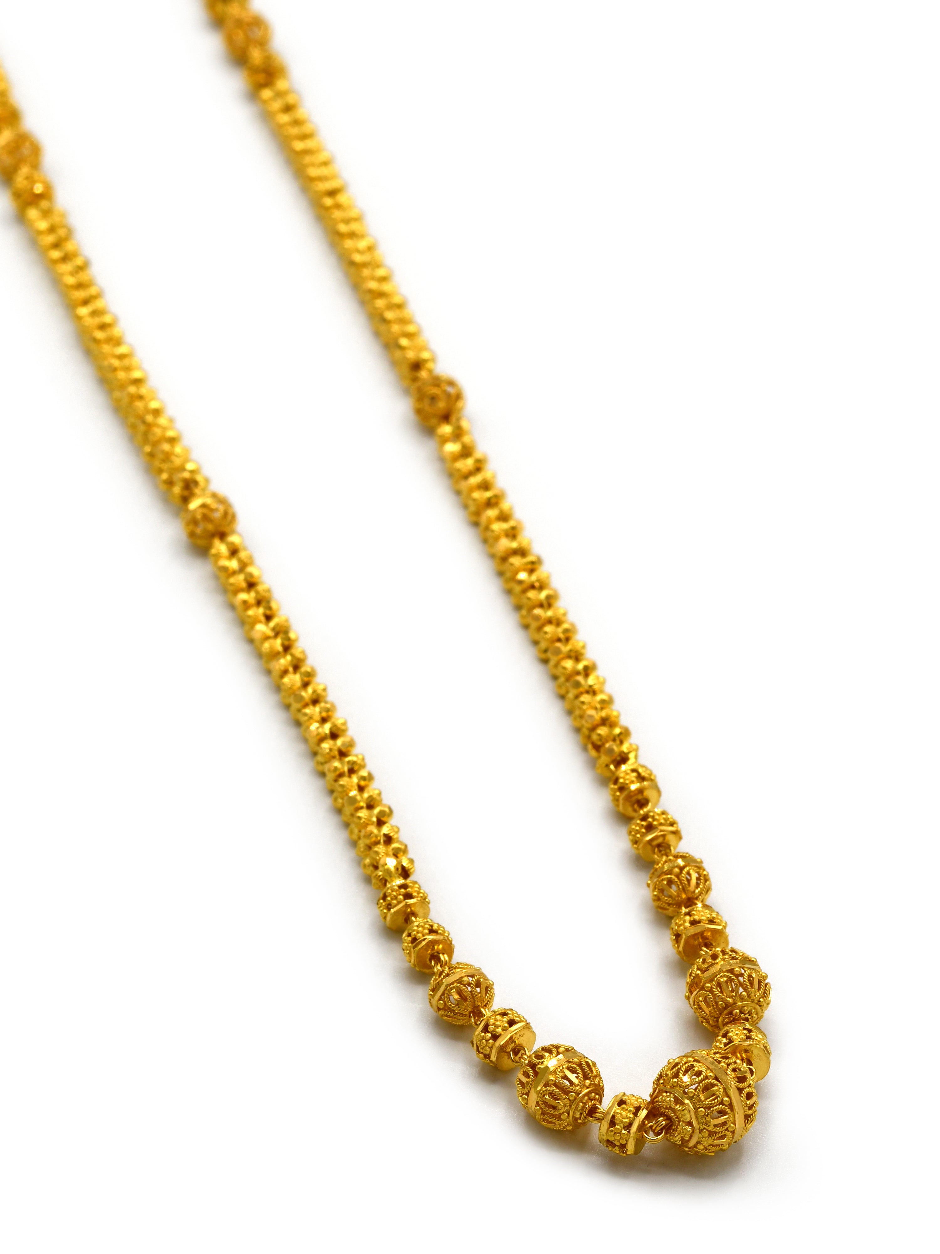 22ct Gold Filigree Ball Long Fancy Chain - Roop Darshan