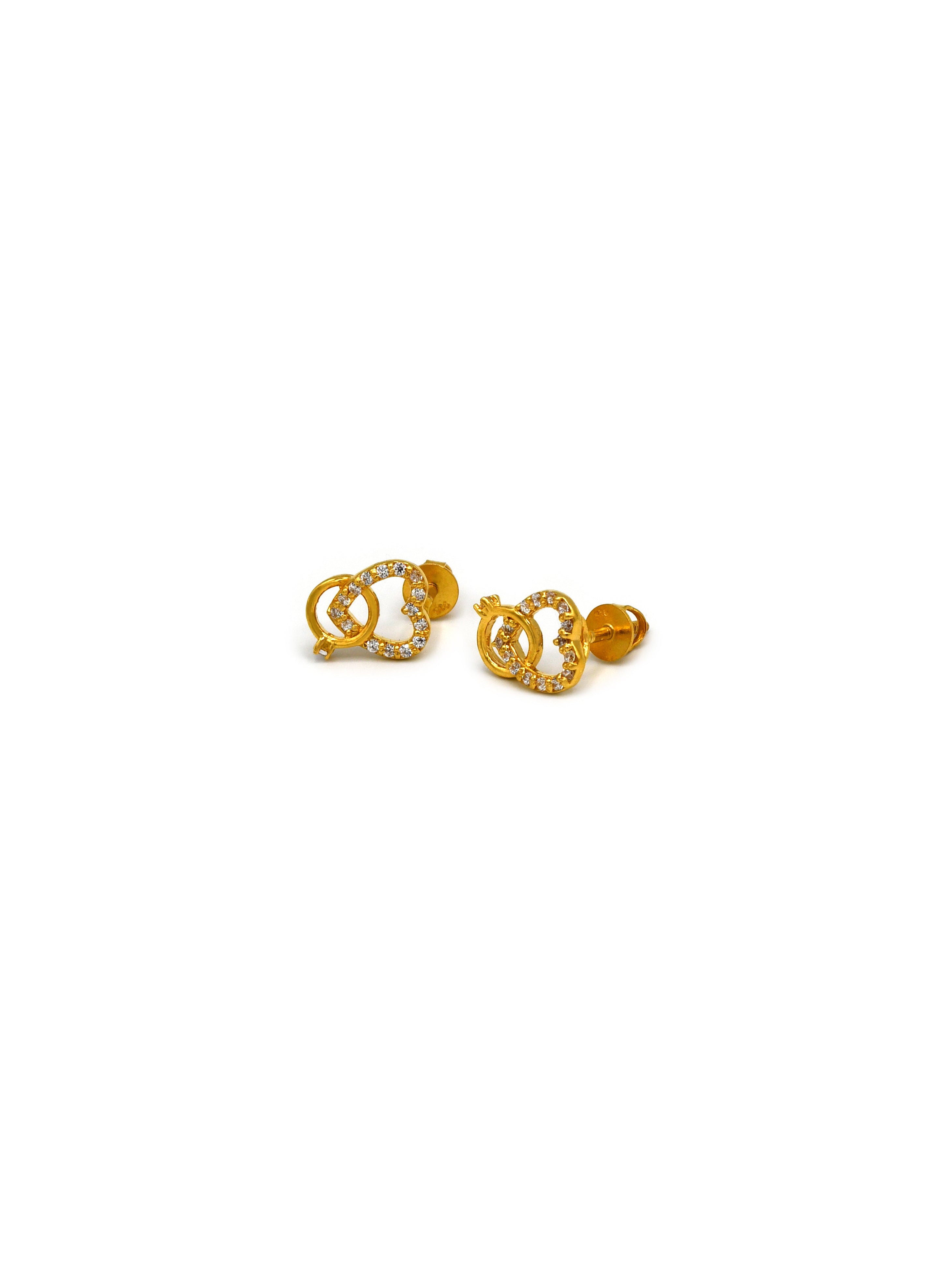 22ct Gold Heart CZ Stud Earrings