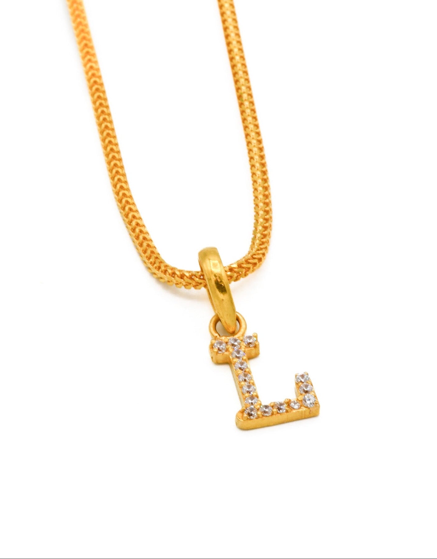 22ct Gold CZ "L" Initial Pendant - Roop Darshan