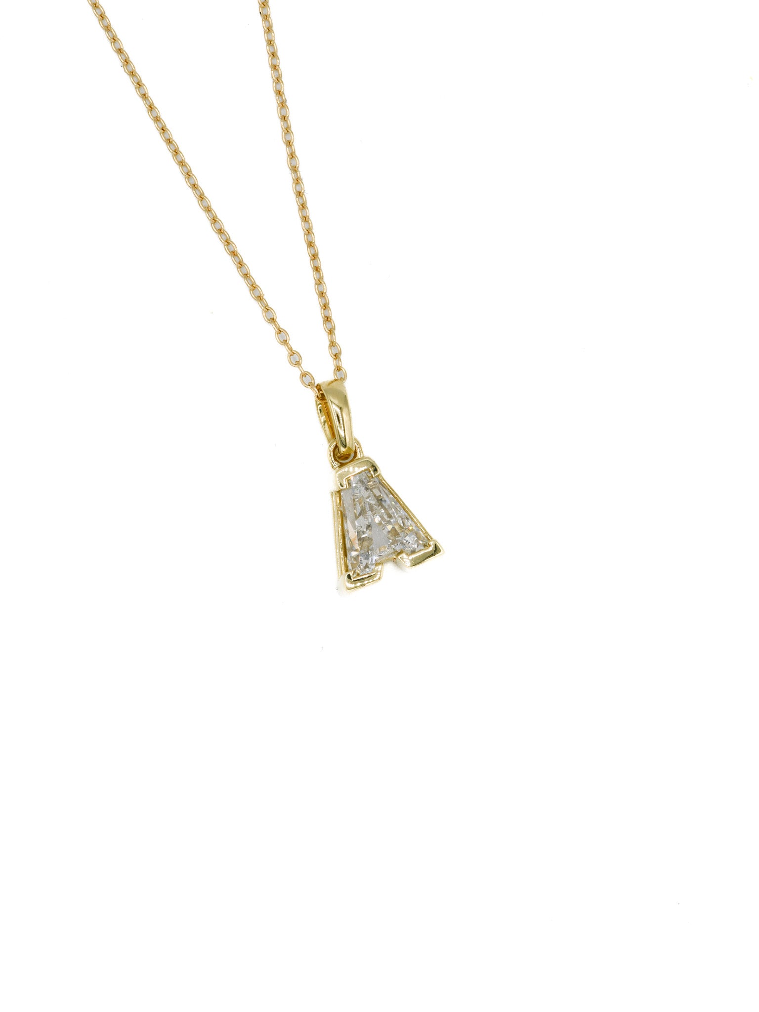 9K Yellow Gold Single Stone Initial "A" Pendant on Chain