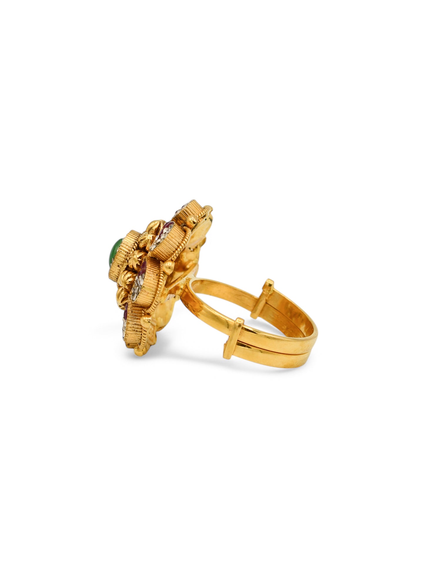 22ct Gold Antique Pearl Kundan Long Adjustable Ring