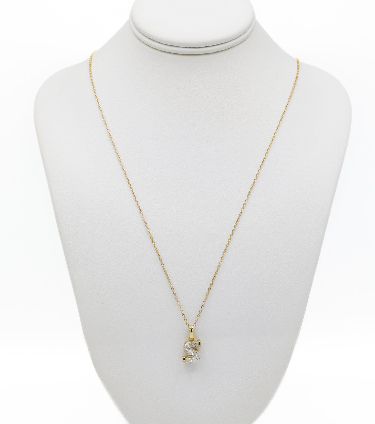 9K Yellow Gold Single Stone Initial "S" Pendant - Roop Darshan