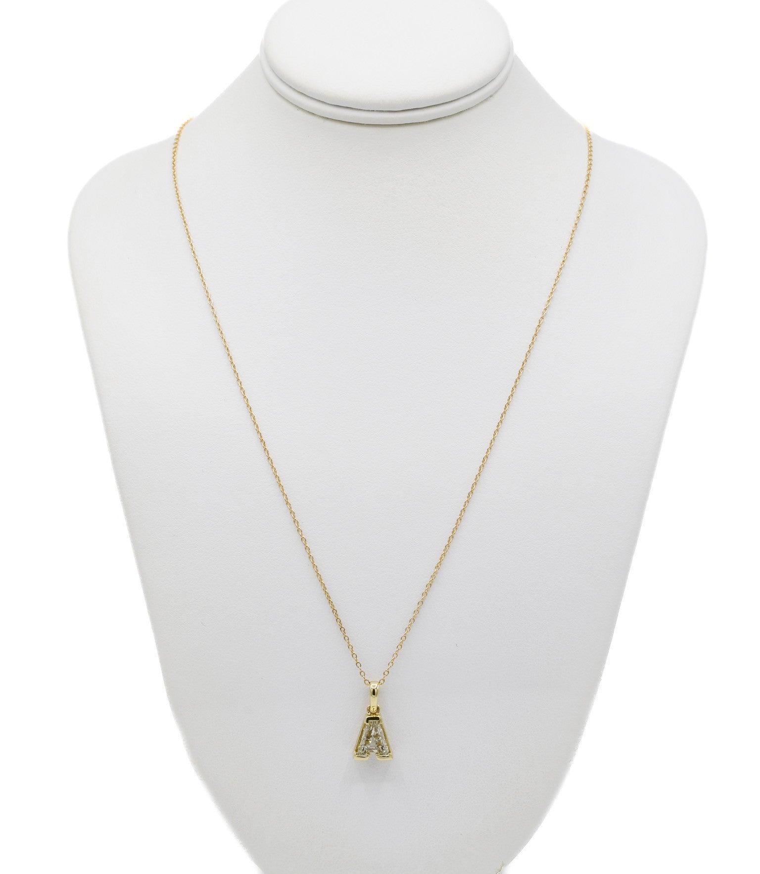 9K Yellow Gold Single Stone Initial "A" Pendant on Chain - Roop Darshan