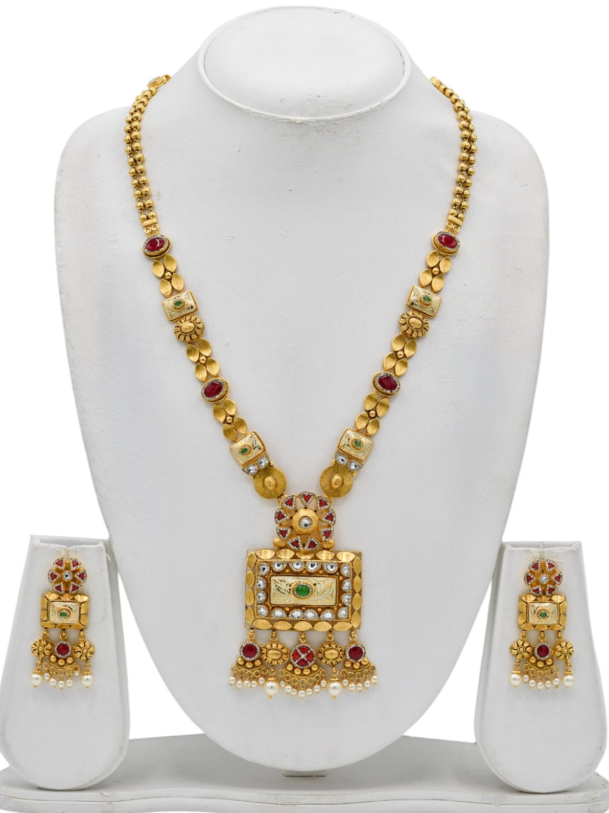 22ct Gold Antique Pearl Kundan Long Necklace Set