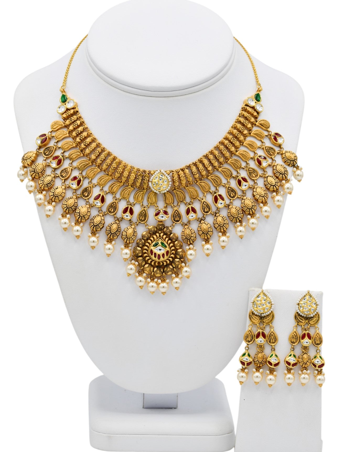 22ct Gold Antique Pearl Kundan Chokar Necklace Set