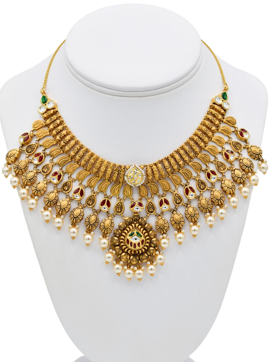 22ct Gold Antique Pearl Kundan Chokar Necklace Set