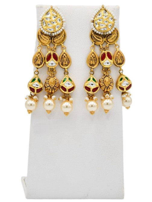 22ct Gold Antique Pearl Kundan Chokar Necklace Set