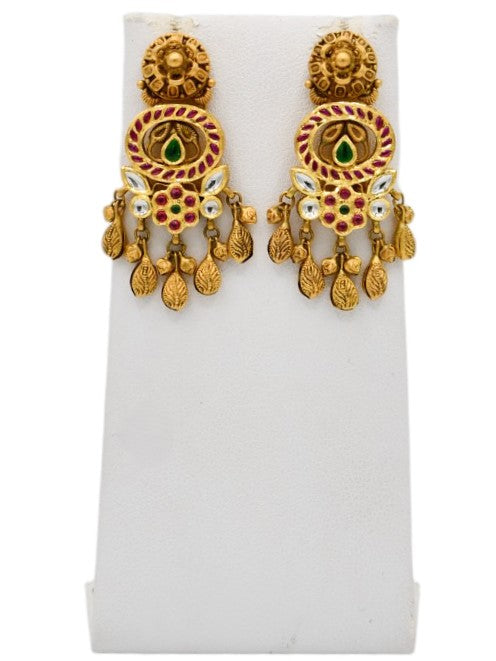 22ct Gold Antique Pearl Kundan Necklace Set - Roop Darshan