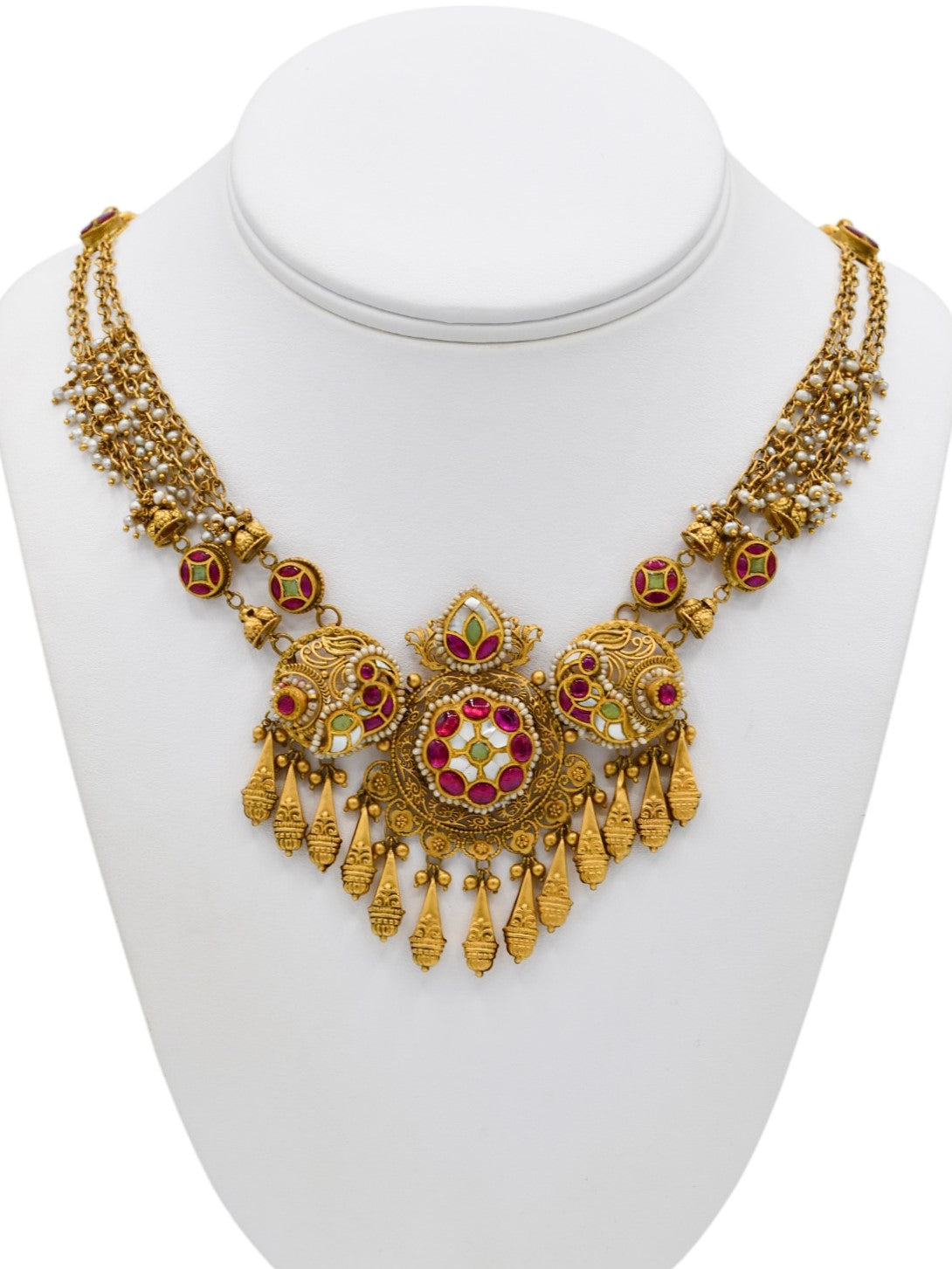 22ct Gold Antique Pearl Kundan Necklace Set - Roop Darshan