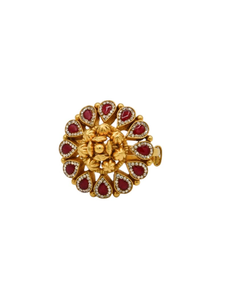 22ct Gold Antique Pearl Kundan Adjustable Ring