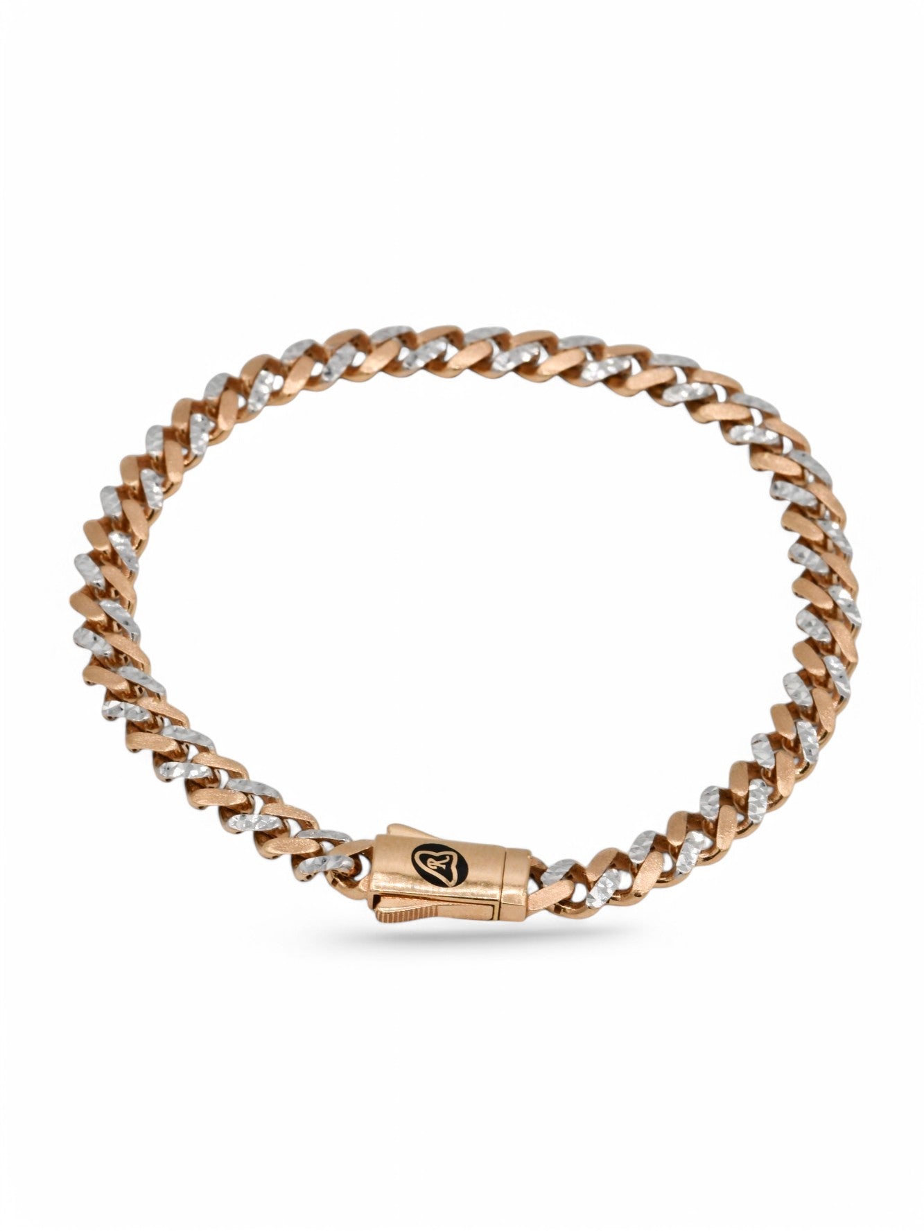 18ct Rose Gold Two Tone Curb Bracelet - Roop Darshan
