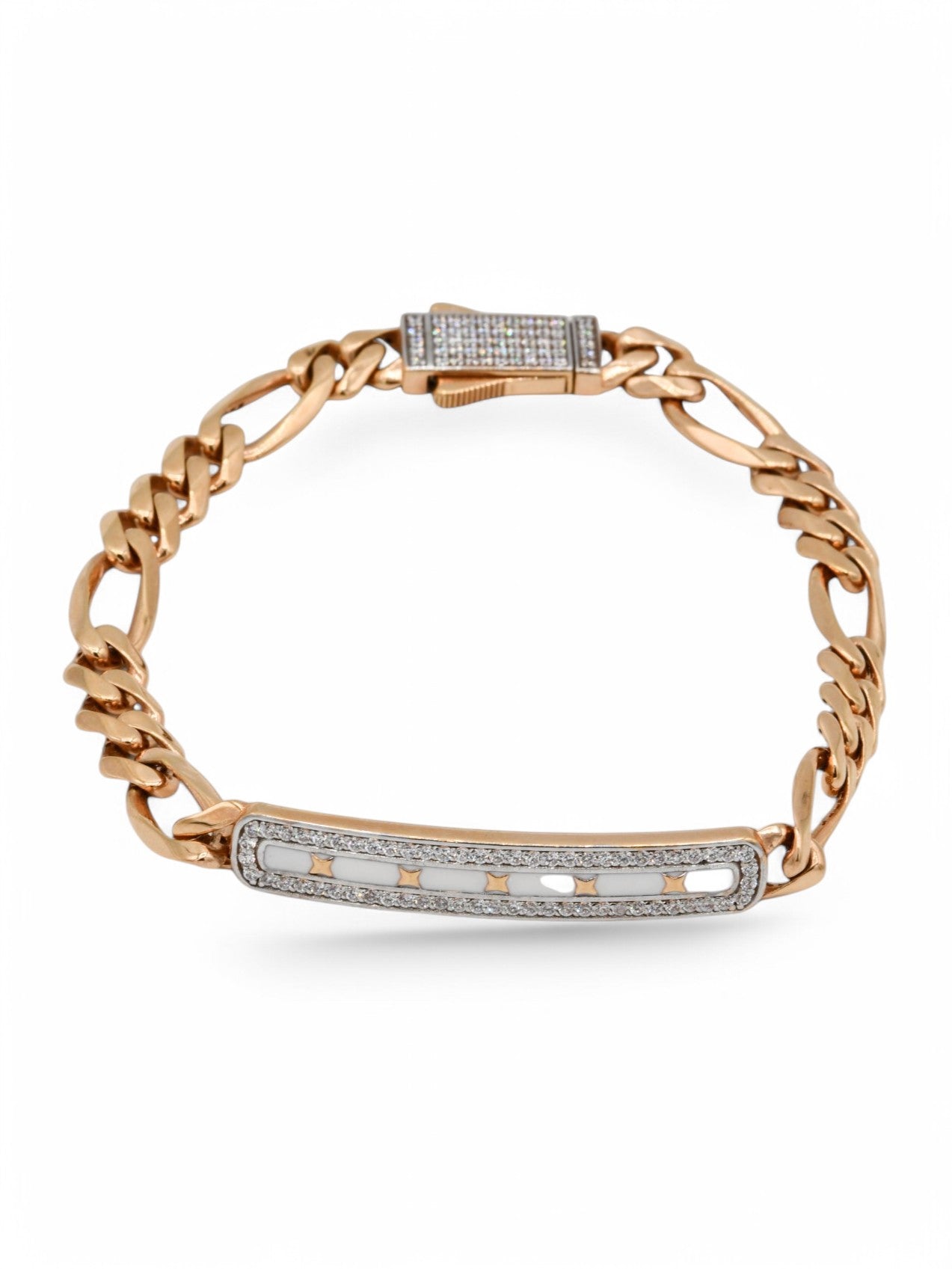 18ct Rose Gold Meena CZ Curb Mens Bracelet - Roop Darshan