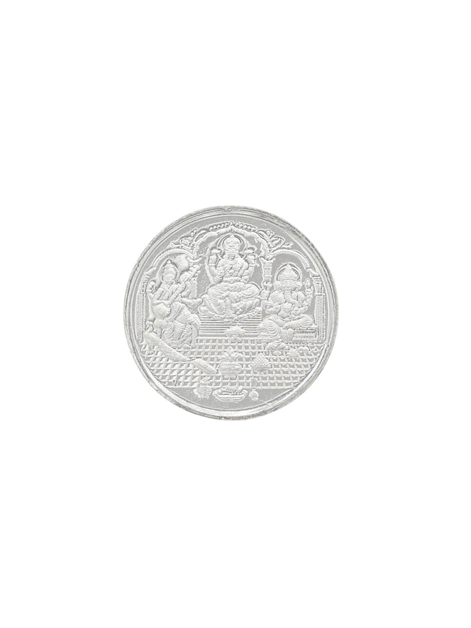 100 Grams Silver Laxmiji, Saraswati & Ganesha Coin - Roop Darshan
