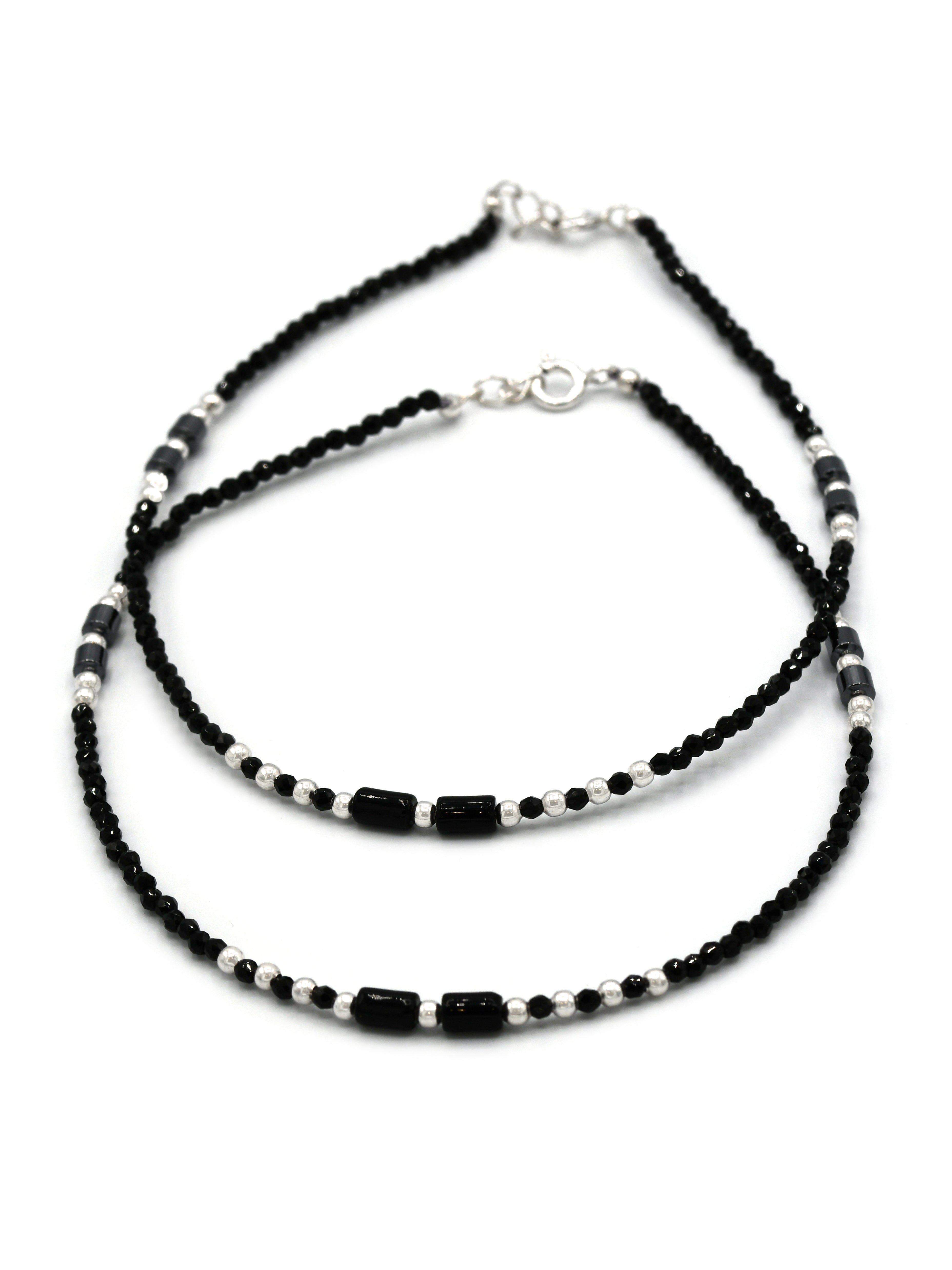Sterling Silver Black Beads Anklets