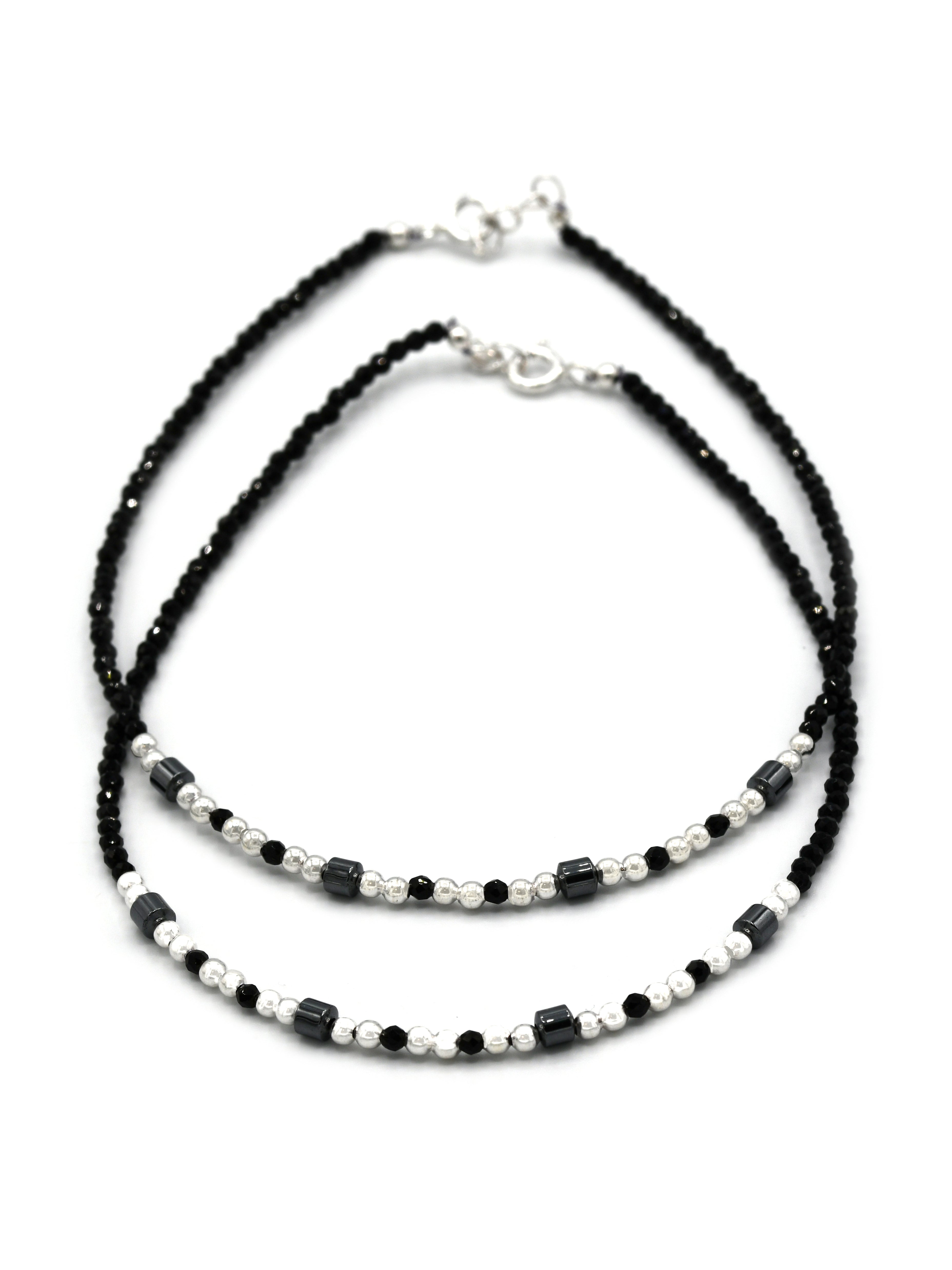 Sterling Silver Black Beads Anklets