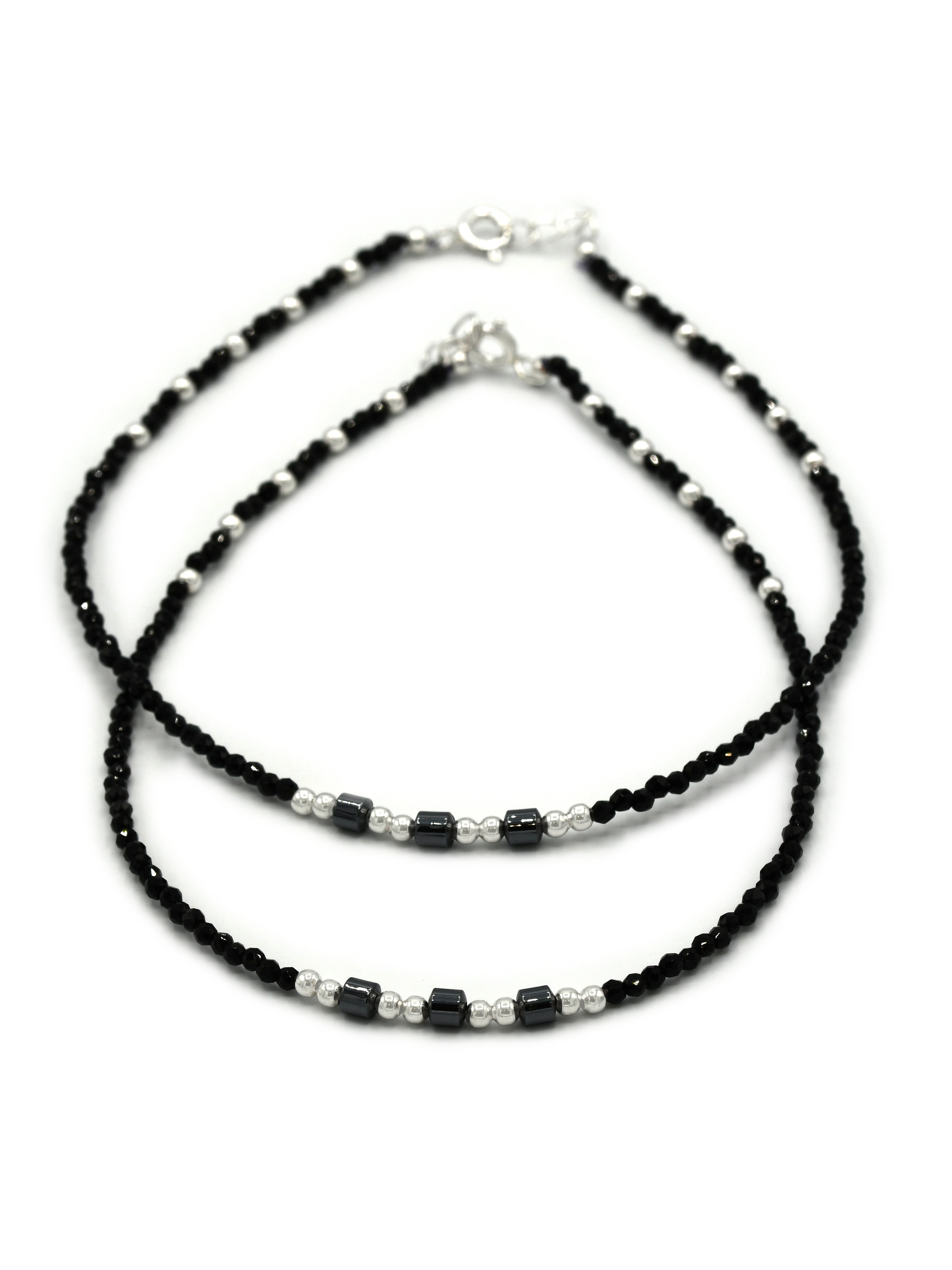 Sterling Silver Black Beads Anklets