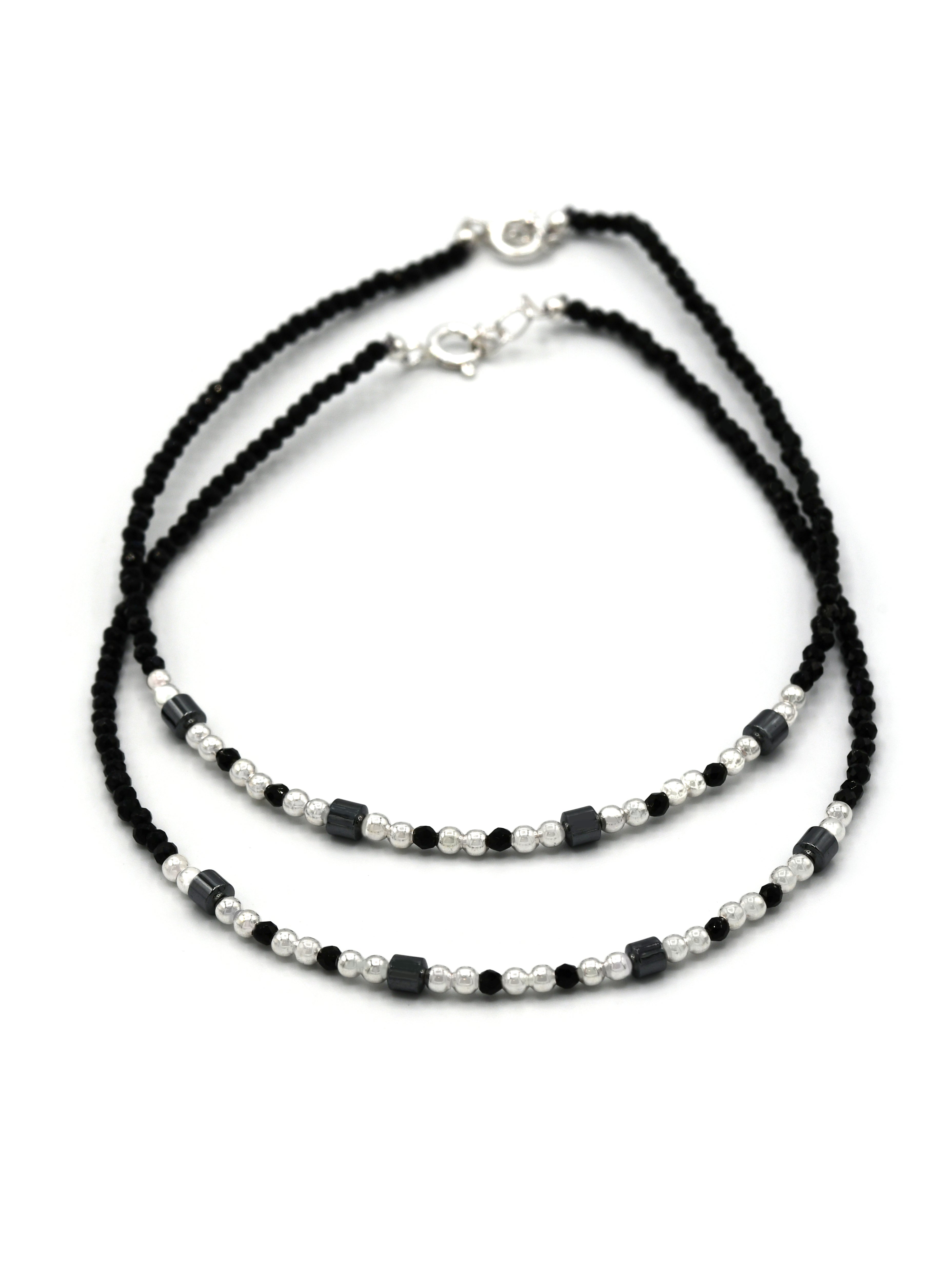 Sterling Silver Black Beads Anklets