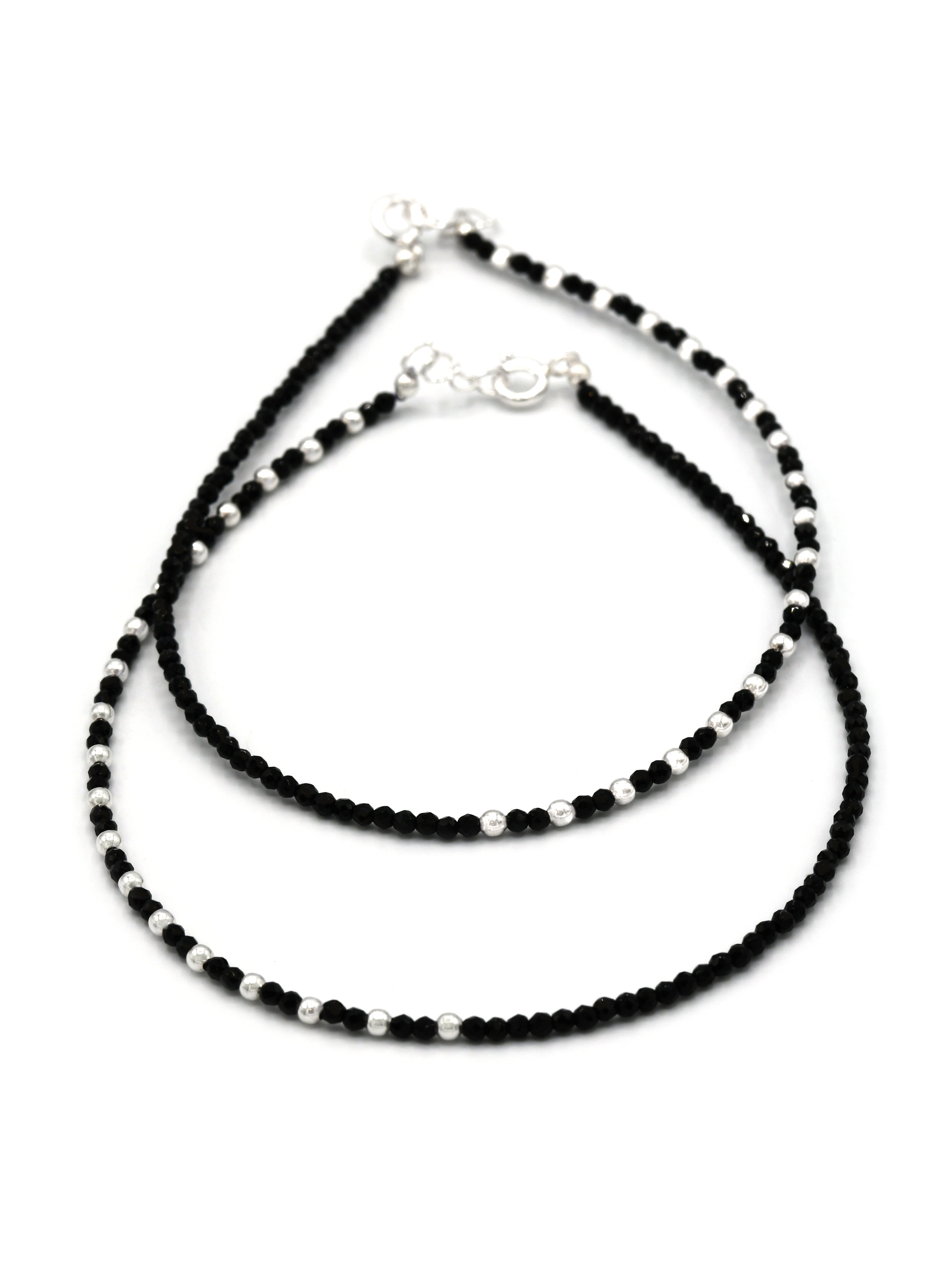 Sterling Silver Black Beads Anklets