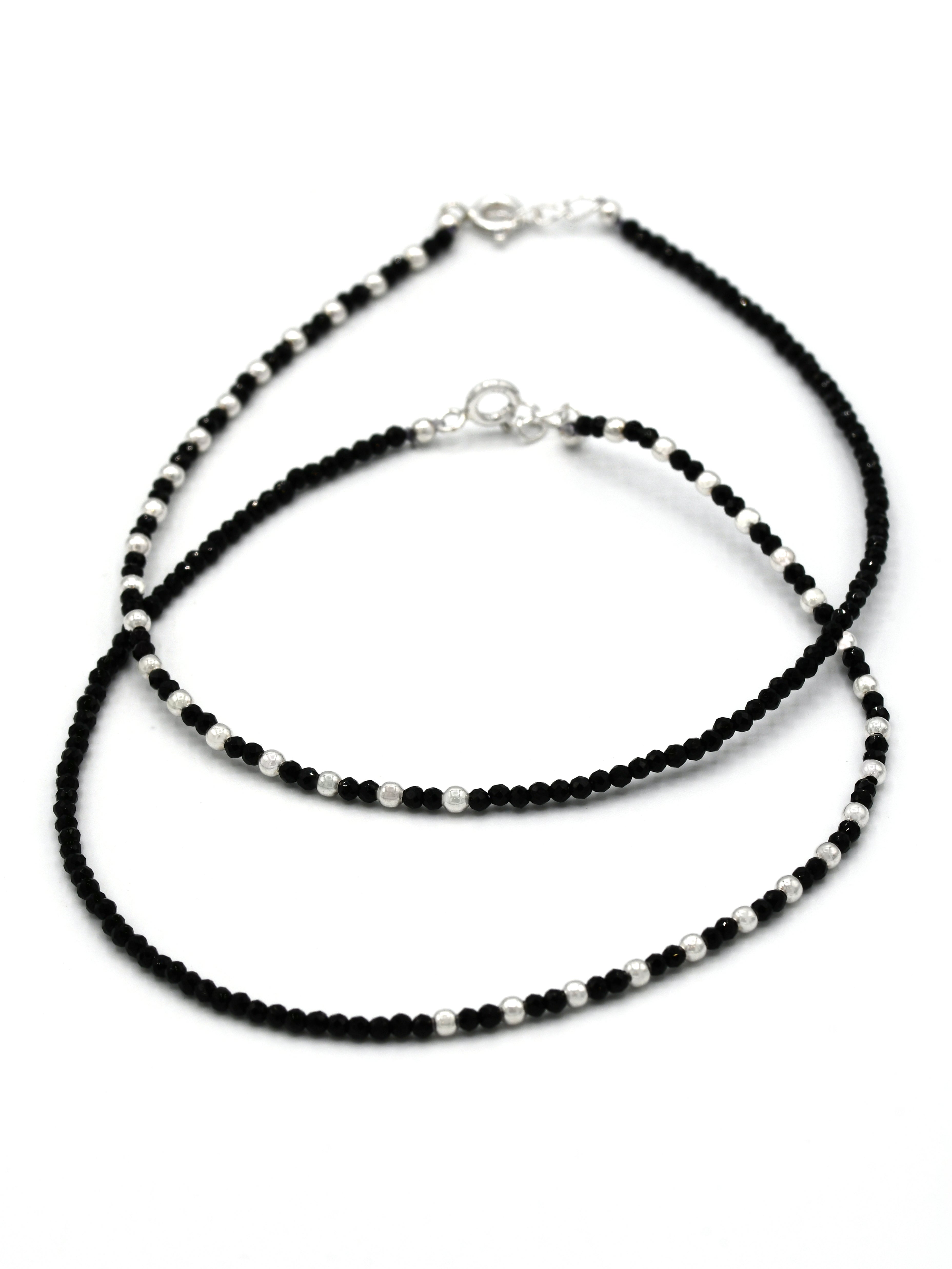 Sterling Silver Black Beads Anklets