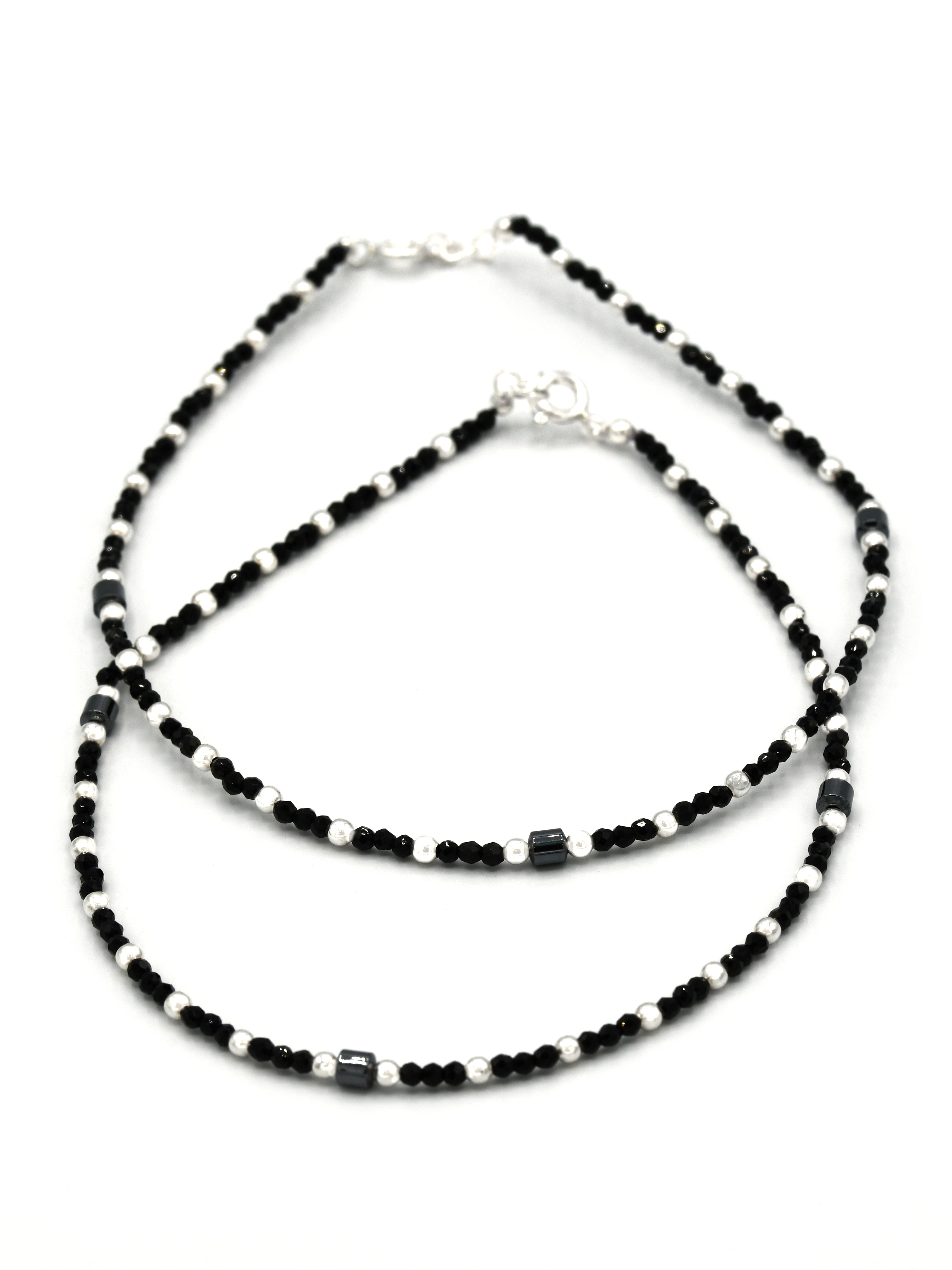 Sterling Silver Black Beads Anklets