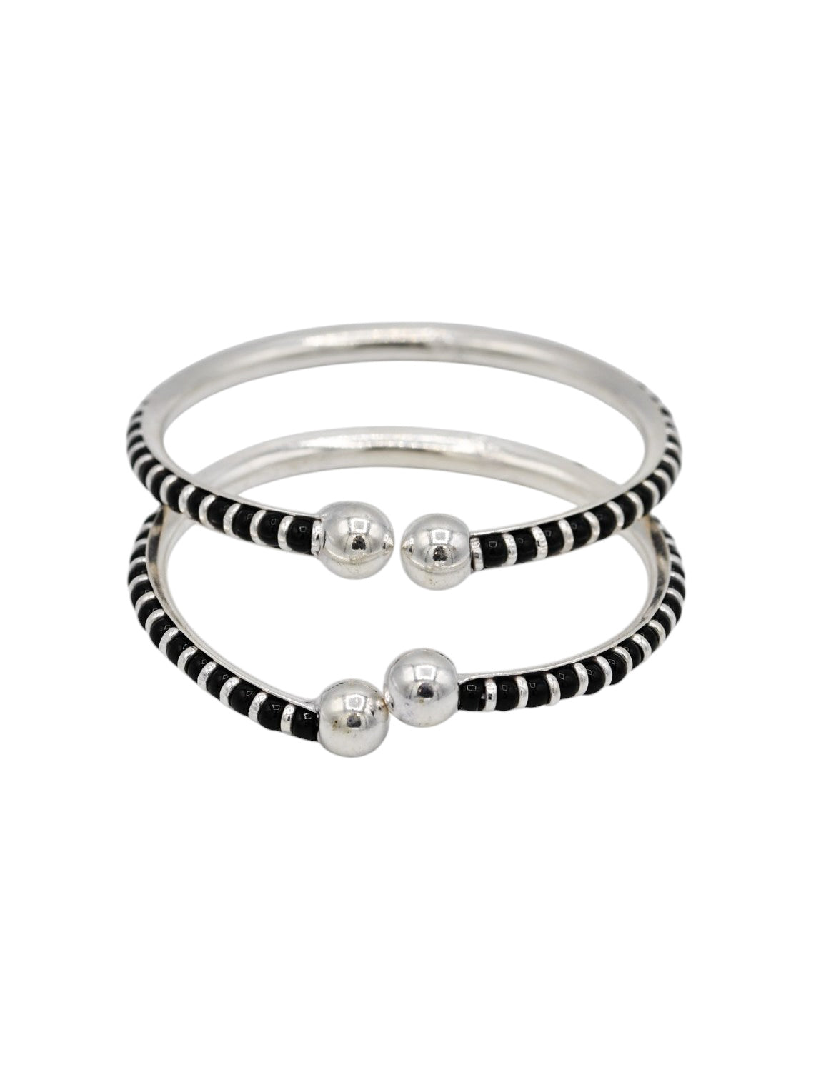 Silver Black Beads Pair Baby Bangle - Roop Darshan