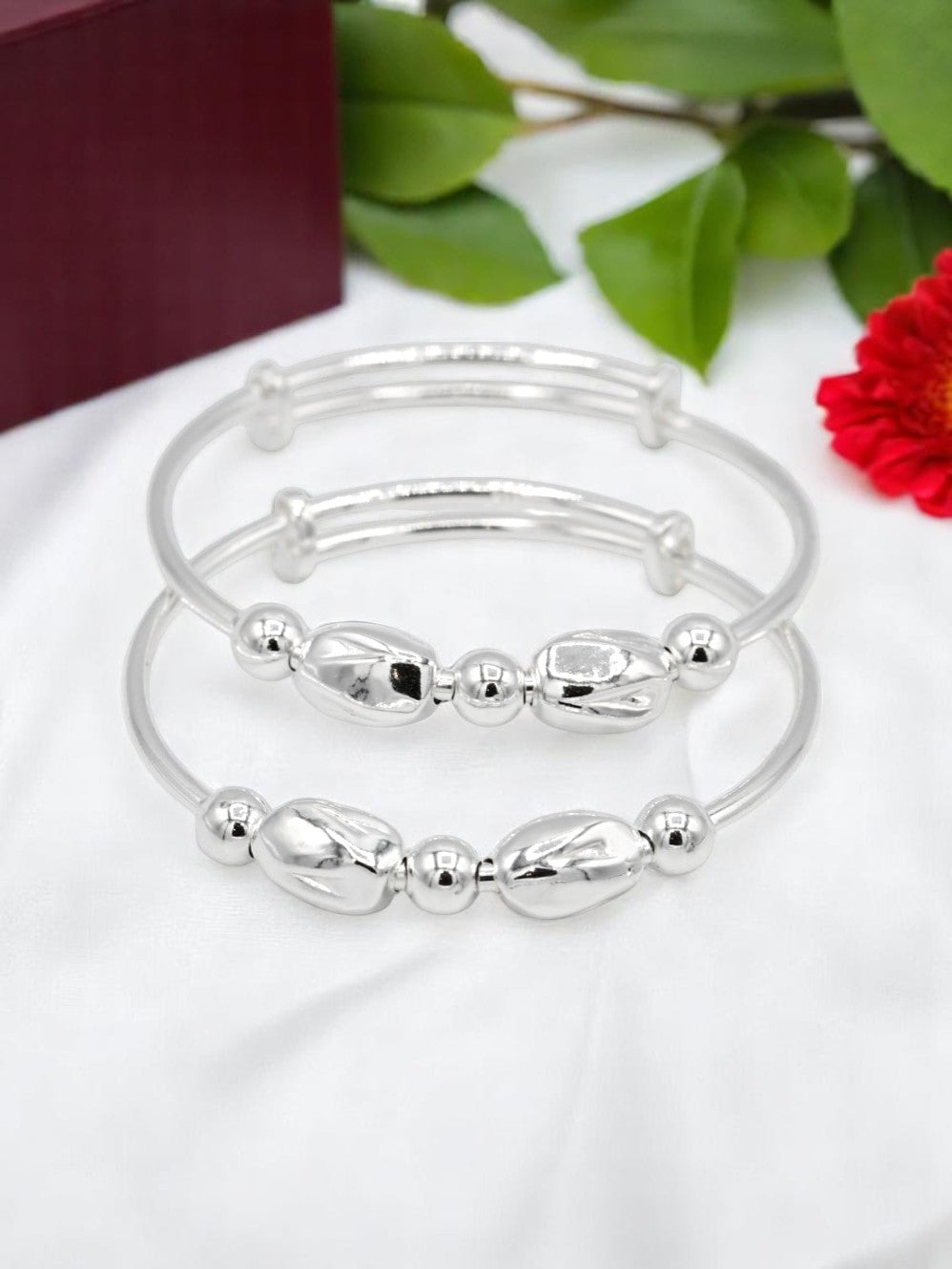 Silver Adjustable Pair Baby Bangle - Roop Darshan