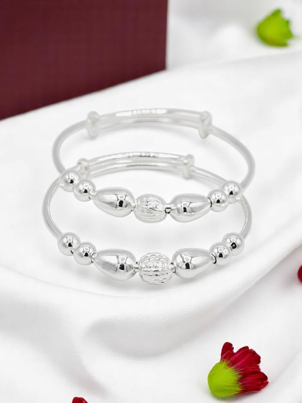 Silver Adjustable Pair Baby Bangle - Roop Darshan