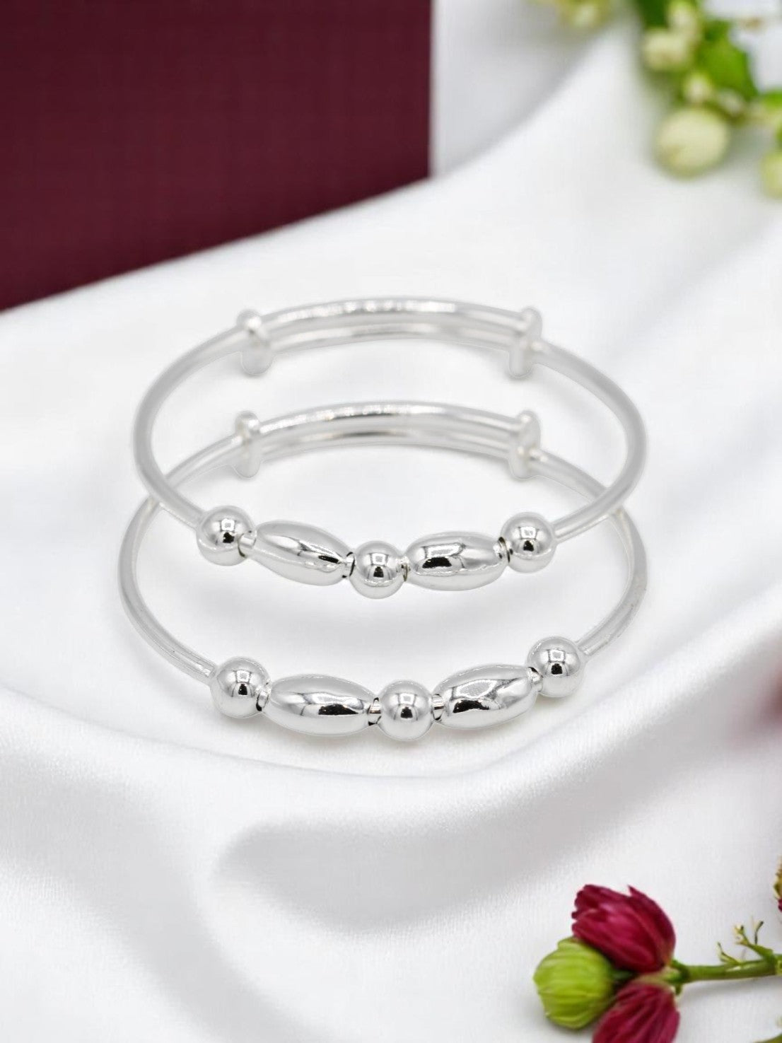 Silver Adjustable Pair Baby Bangle - Roop Darshan