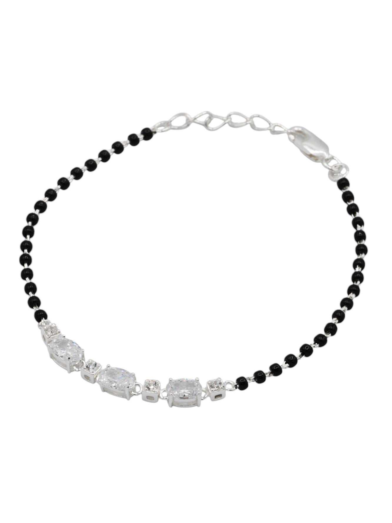 Sterling Silver CZ Black Beads Ladies Bracelet