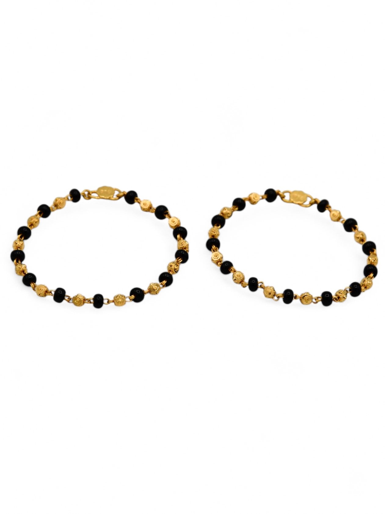 22ct Gold Ball Black Beads Baby Bracelet - Roop Darshan
