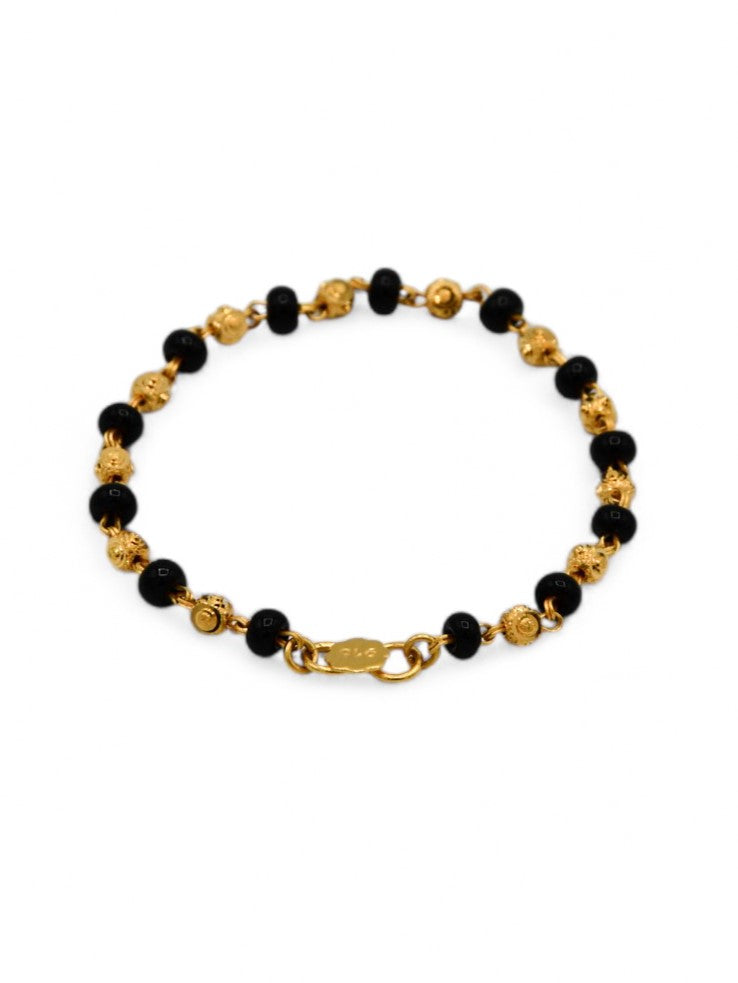 22ct Gold Ball Black Beads Baby Bracelet - Roop Darshan