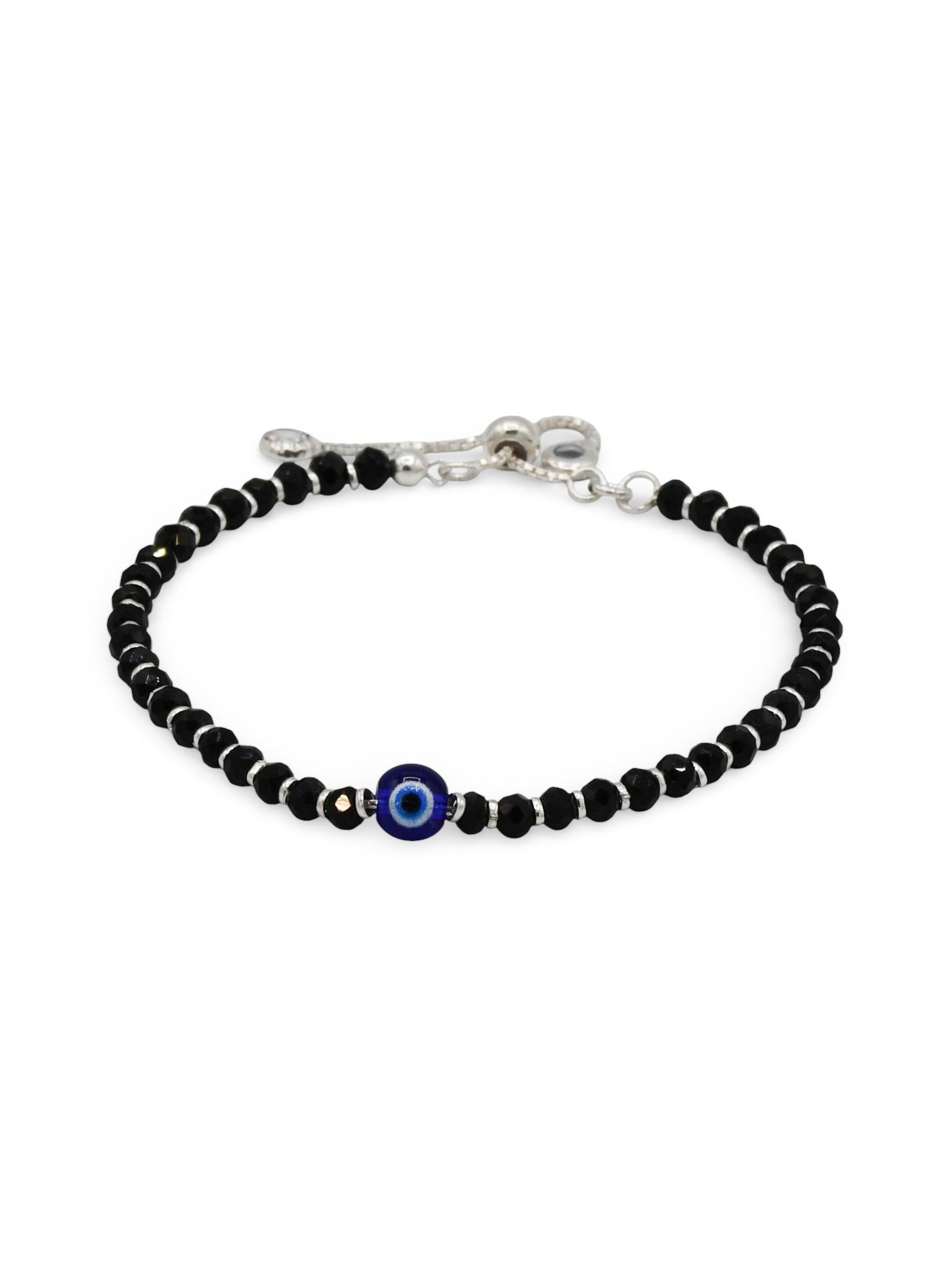 Sterling Silver Black Beads Adjustable Evil Eye Baby Bracelet - Roop Darshan