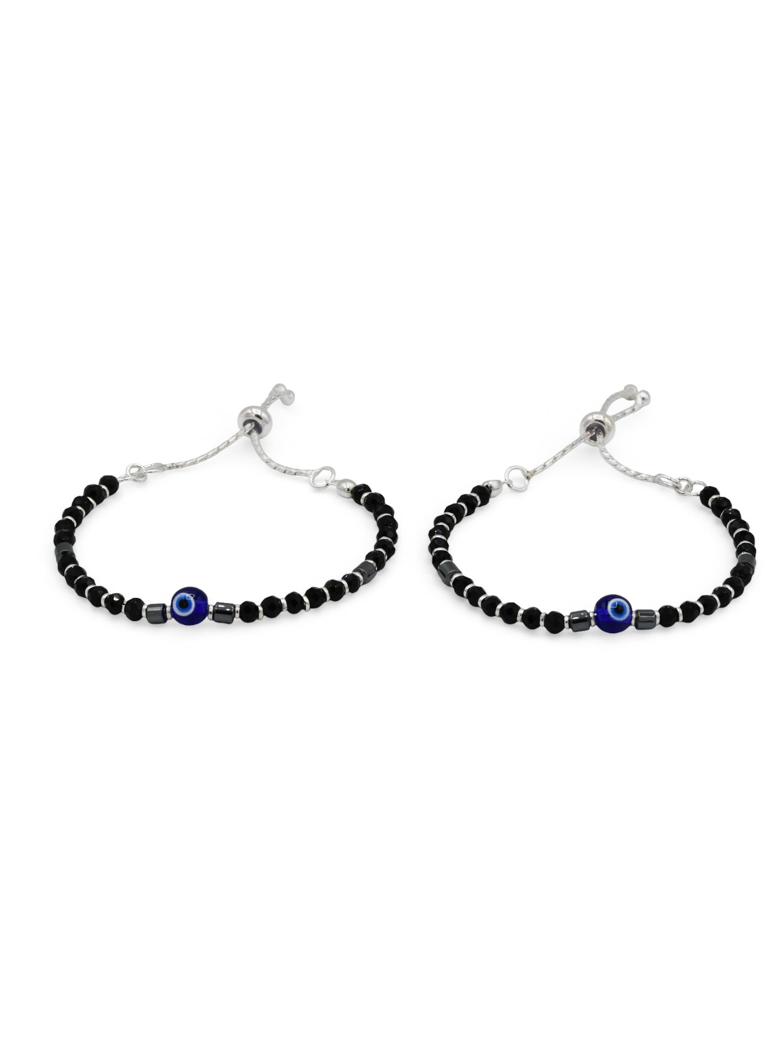 Sterling Silver Black Beads Evil Eye Pair Baby Bracelet - Roop Darshan