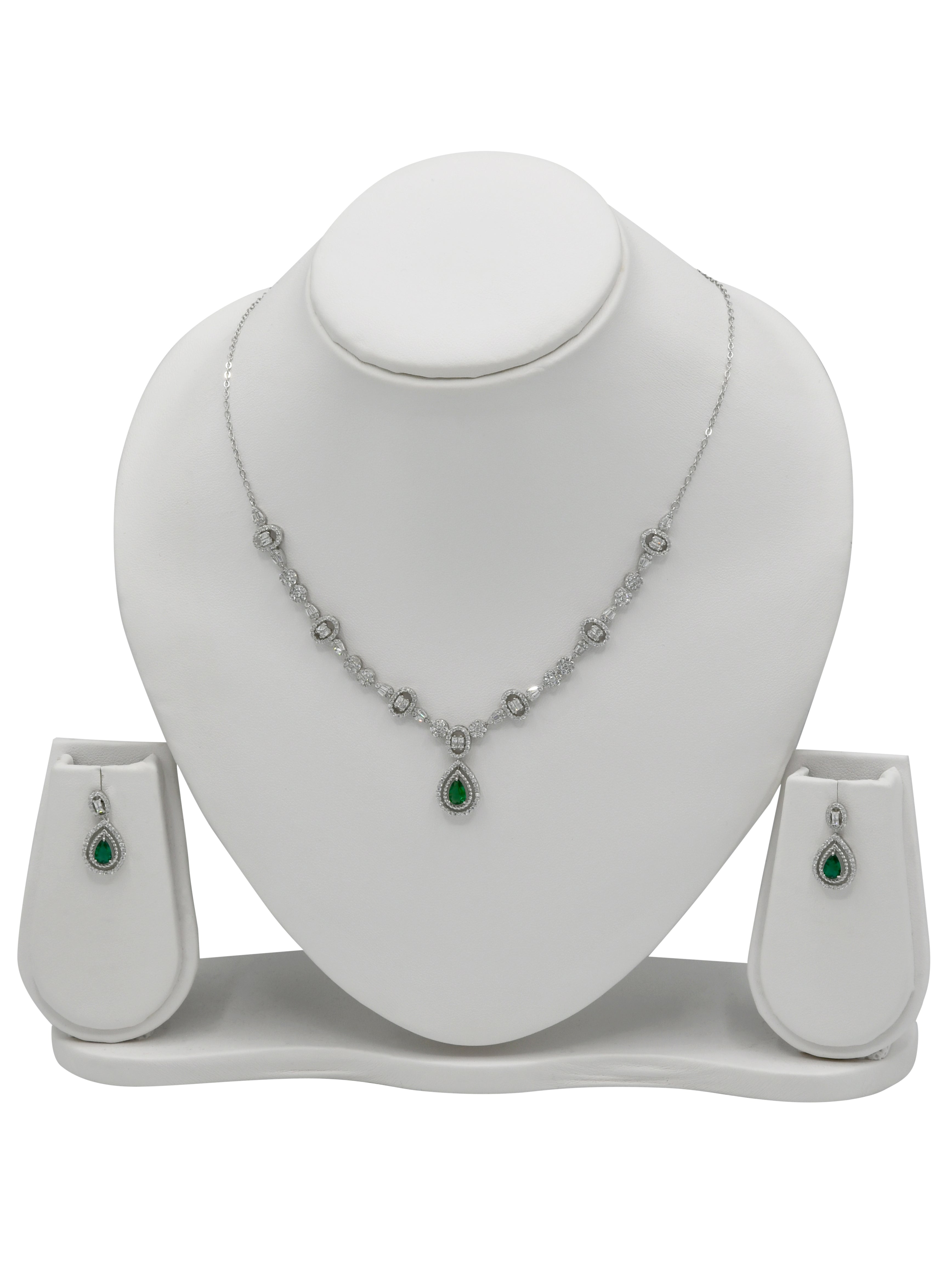 Sterling Silver CZ Necklace Set - Roop Darshan