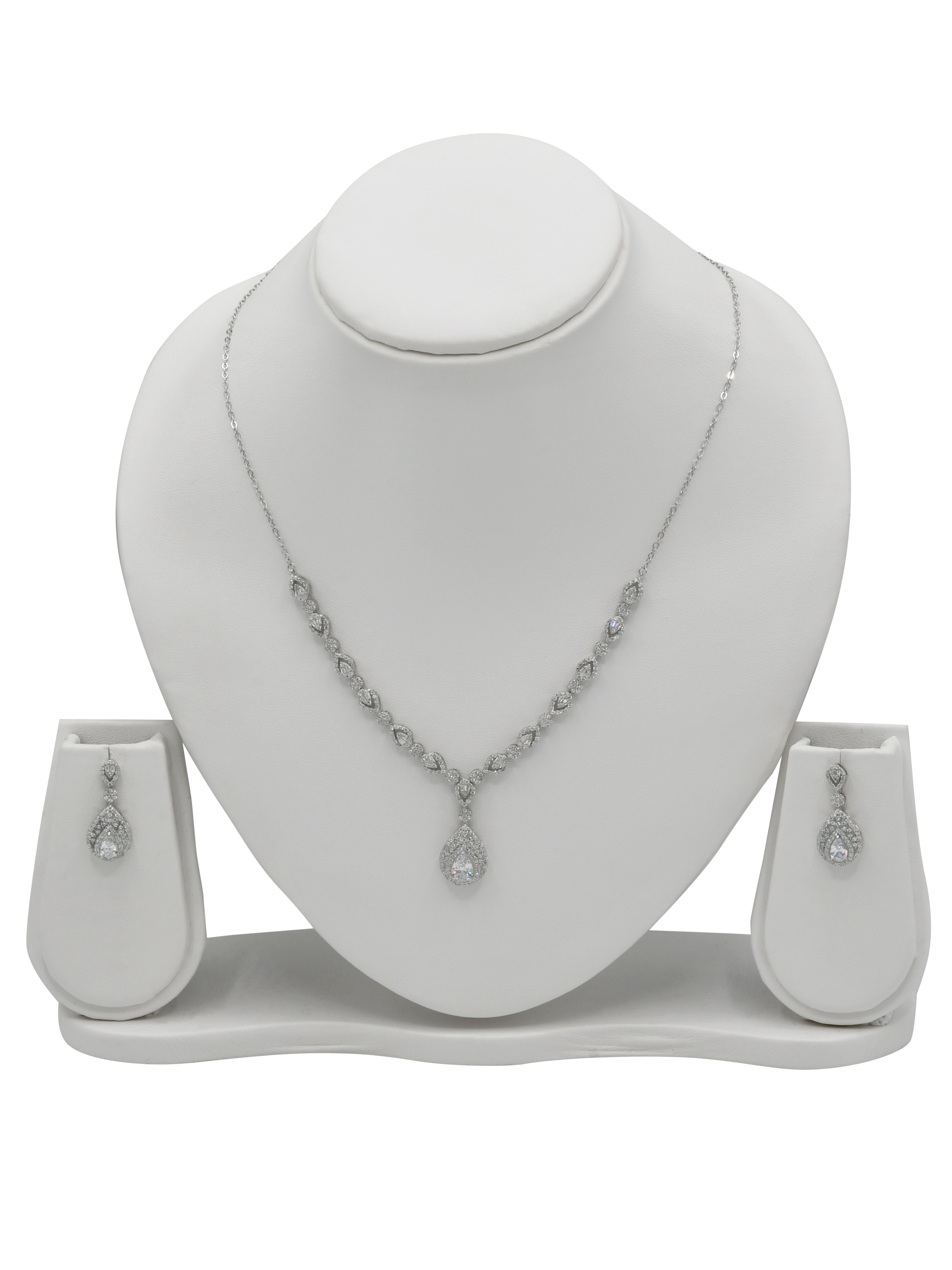 Sterling Silver CZ Necklace Set - Roop Darshan