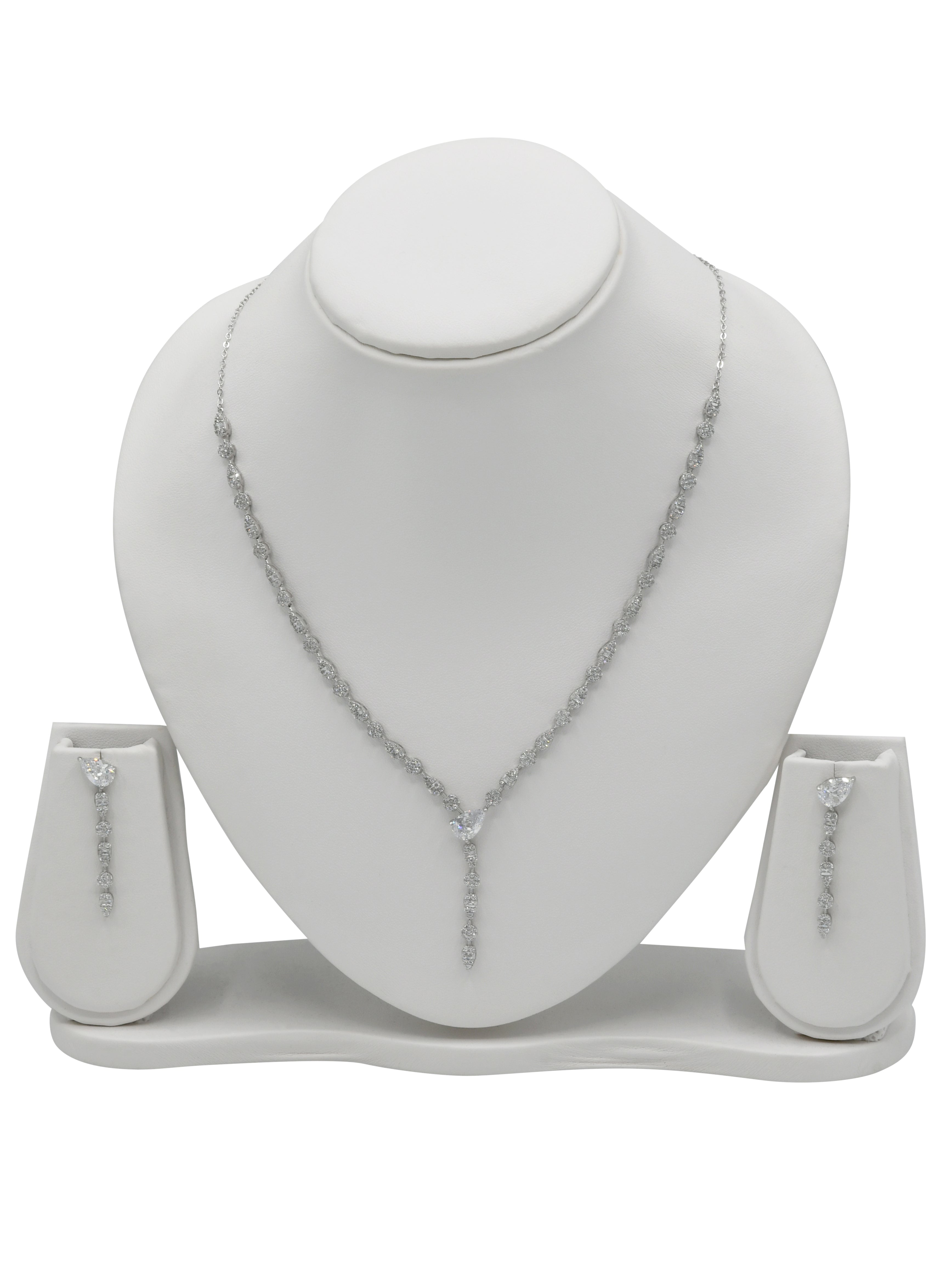 Sterling Silver CZ Necklace Set - Roop Darshan